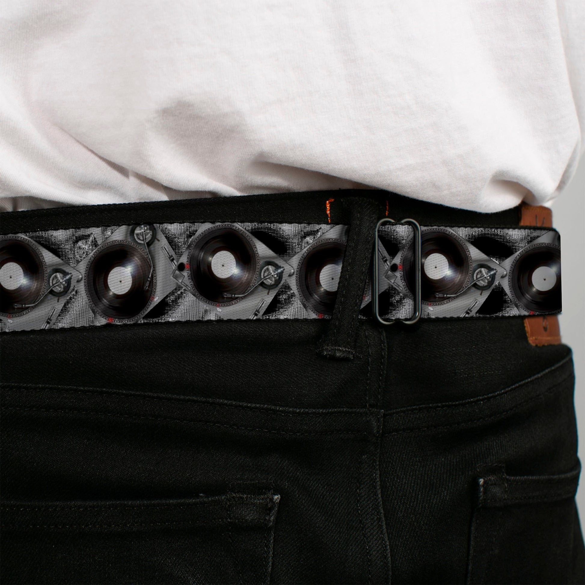 BD Wings Logo CLOSE-UP Full Color Black Silver Seatbelt Belt - Turntables Webbing Seatbelt Belts Buckle-Down