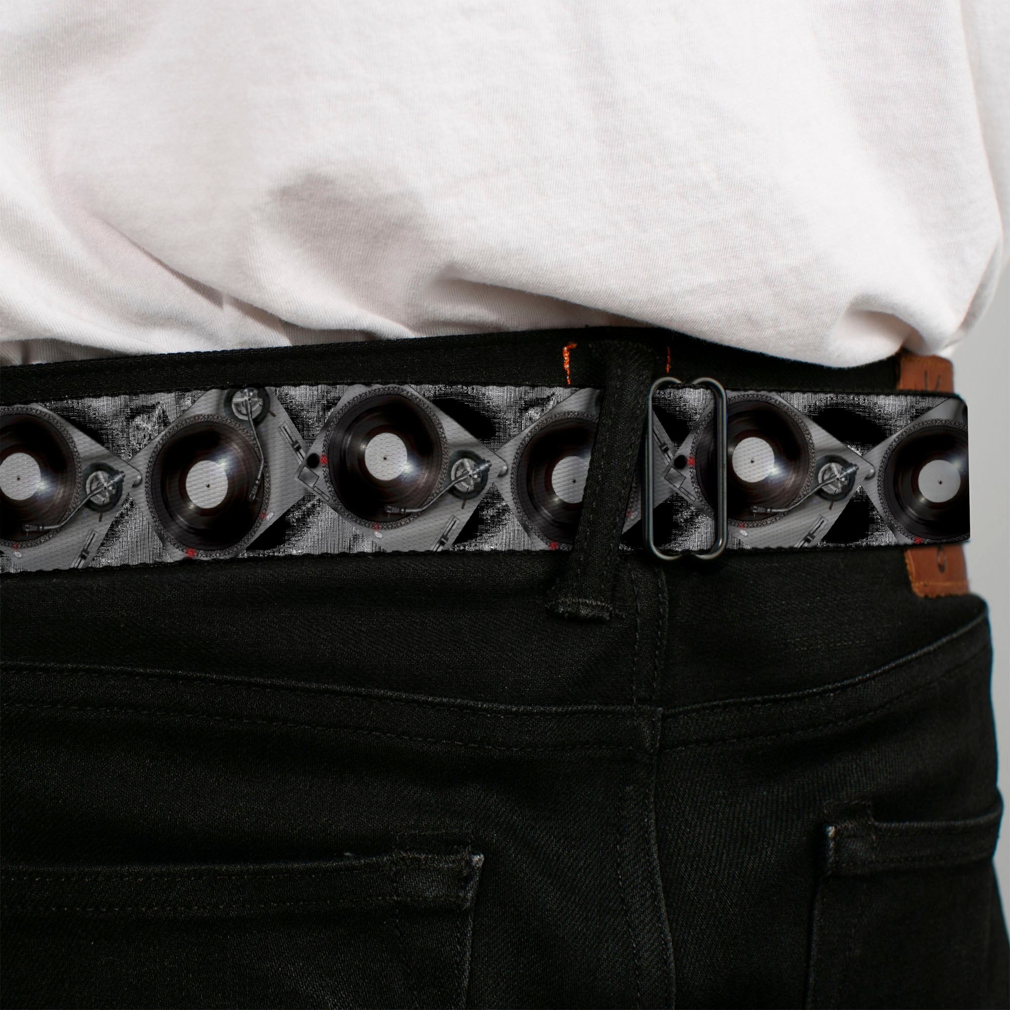 BD Wings Logo CLOSE-UP Full Color Black Silver Seatbelt Belt - Turntables Webbing Seatbelt Belts Buckle-Down