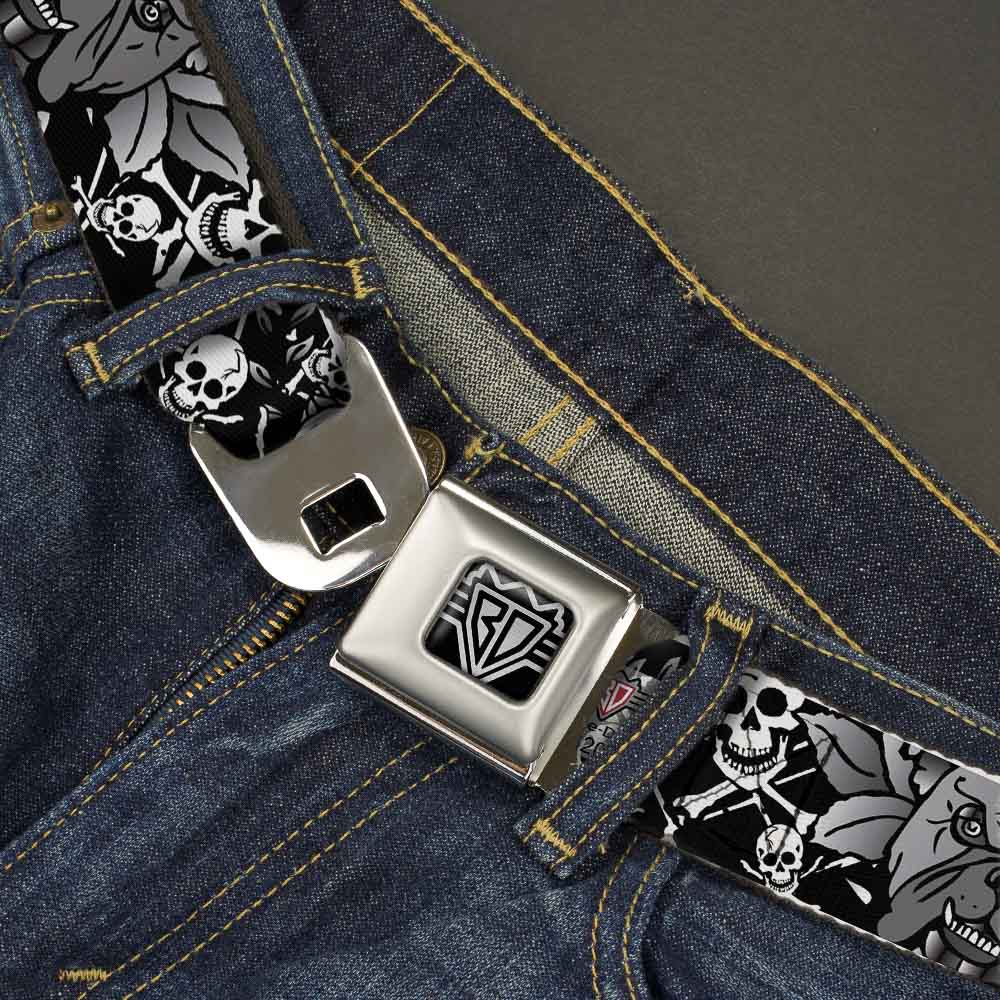 BD Wings Logo CLOSE-UP Full Color Black Silver Seatbelt Belt - Trust No One Black/White Webbing Seatbelt Belts Buckle-Down