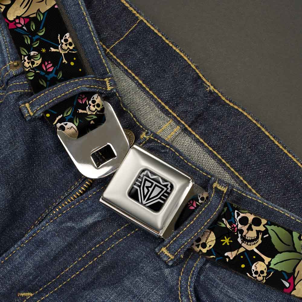 BD Wings Logo CLOSE-UP Full Color Black Silver Seatbelt Belt - Trust No One CLOSE-UP Black Webbing Seatbelt Belts Buckle-Down