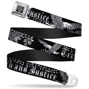 BD Wings Logo CLOSE-UP Full Color Black Silver Seatbelt Belt - Truth and Justice Black/White Webbing Seatbelt Belts Buckle-Down