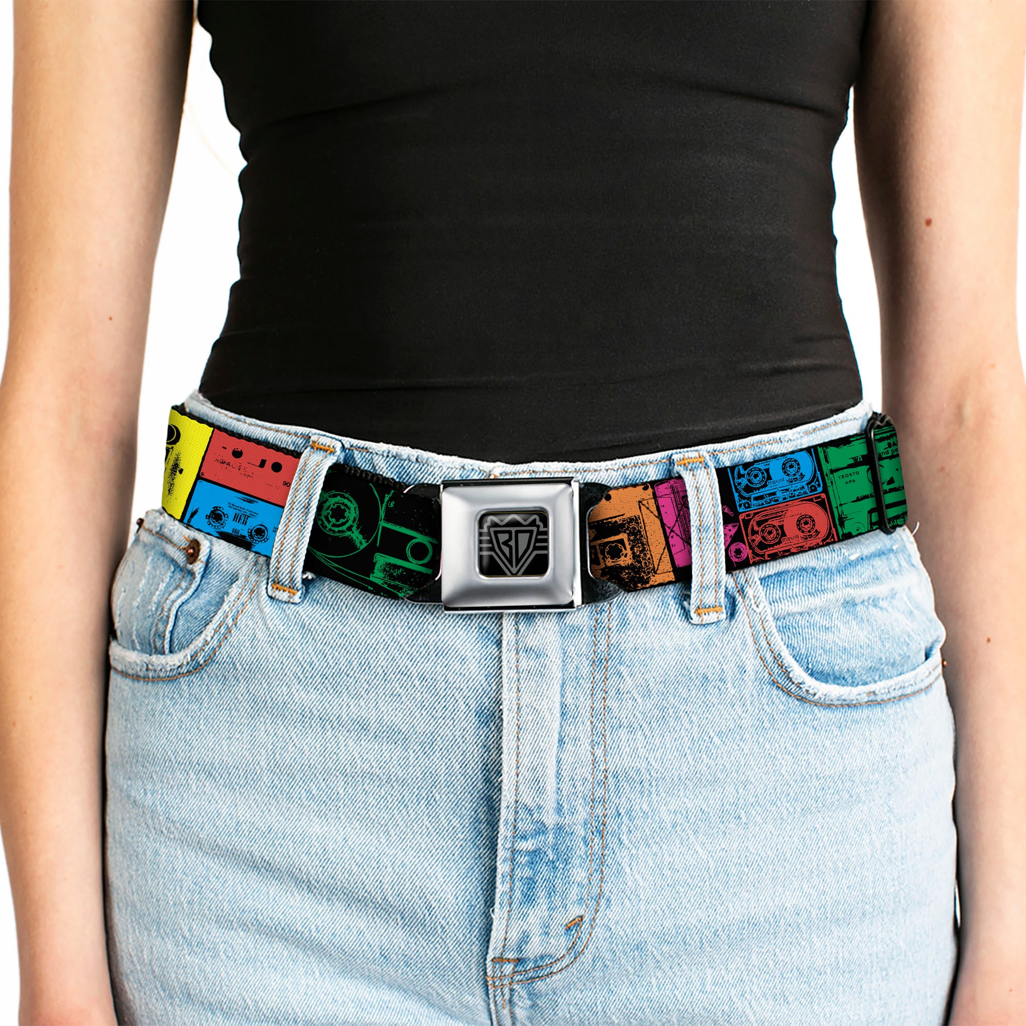 BD Wings Logo CLOSE-UP Full Color Black Silver Seatbelt Belt - Tapes Multi Neon Webbing Seatbelt Belts Buckle-Down