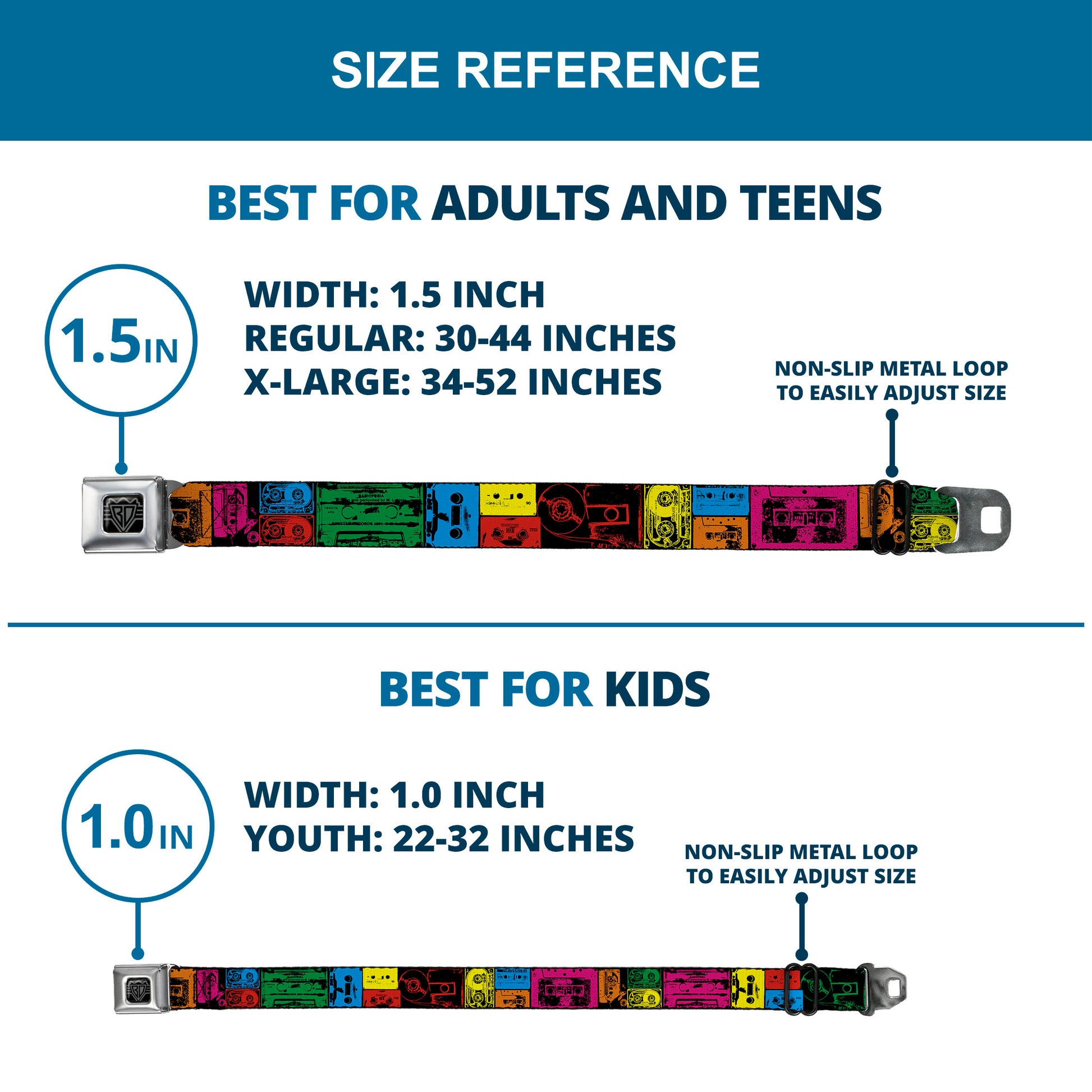 BD Wings Logo CLOSE-UP Full Color Black Silver Seatbelt Belt - Tapes Multi Neon Webbing Seatbelt Belts Buckle-Down