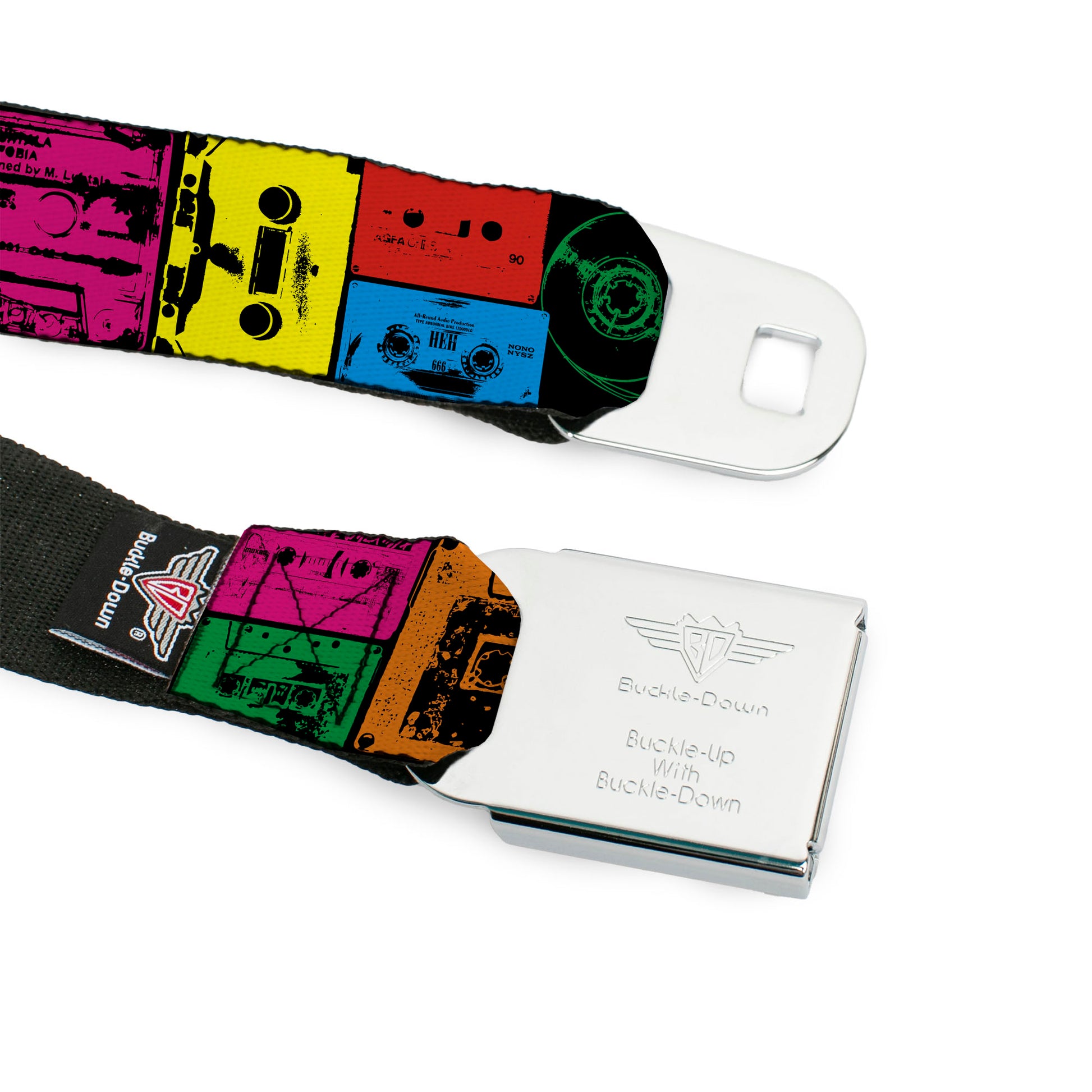 BD Wings Logo CLOSE-UP Full Color Black Silver Seatbelt Belt - Tapes Multi Neon Webbing Seatbelt Belts Buckle-Down