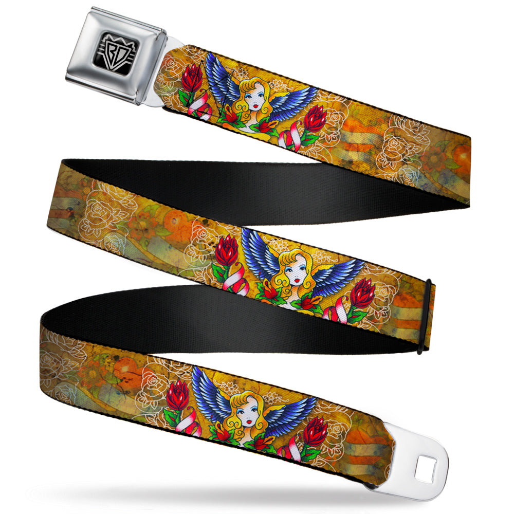 BD Wings Logo CLOSE-UP Full Color Black Silver Seatbelt Belt - TJ-Blonde Webbing Seatbelt Belts Tattoo Johnny