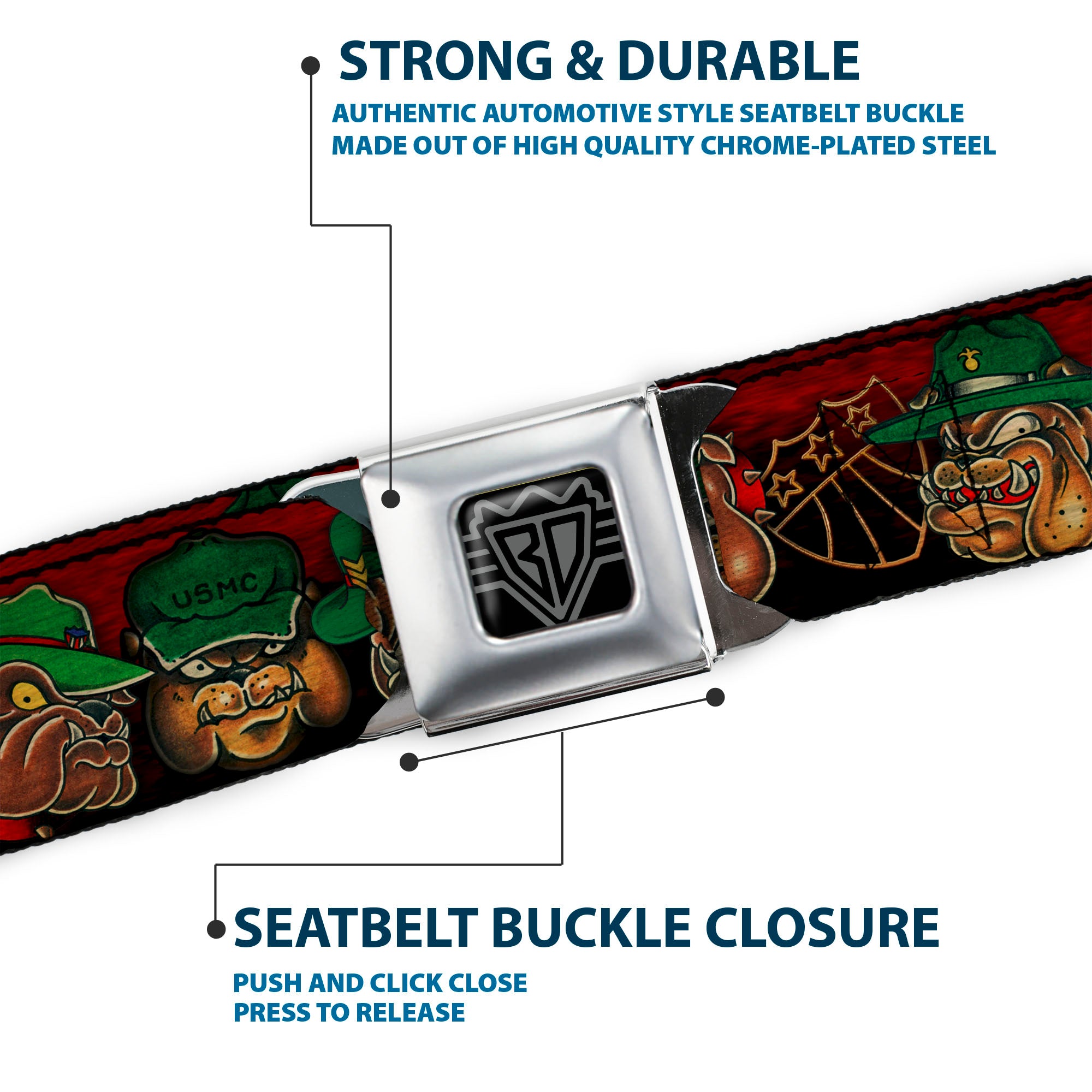 BD Wings Logo CLOSE-UP Full Color Black Silver Seatbelt Belt - TJ-Bulldog Webbing Seatbelt Belts Tattoo Johnny