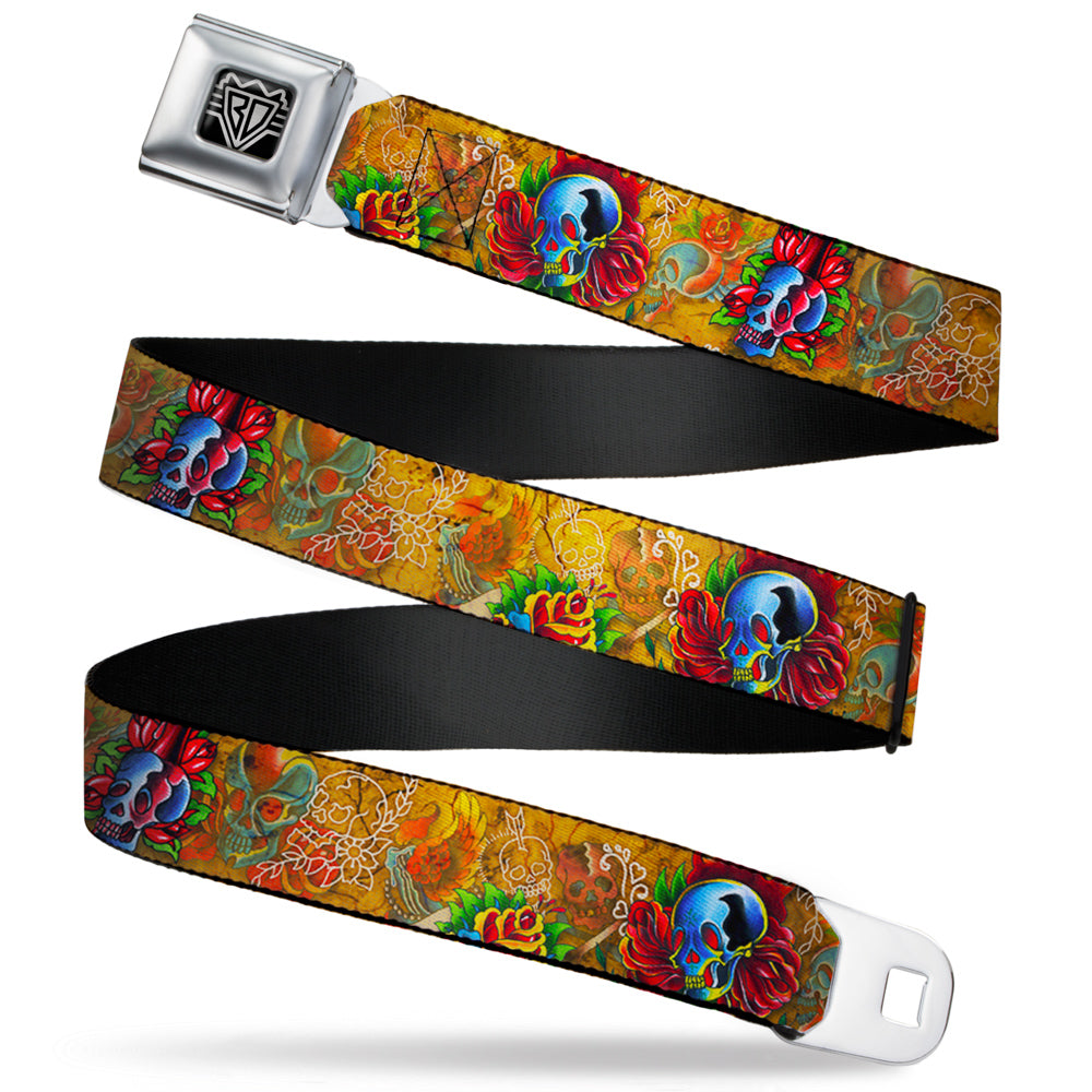BD Wings Logo CLOSE-UP Full Color Black Silver Seatbelt Belt - TJ-Candles & Skulls Webbing Seatbelt Belts Tattoo Johnny