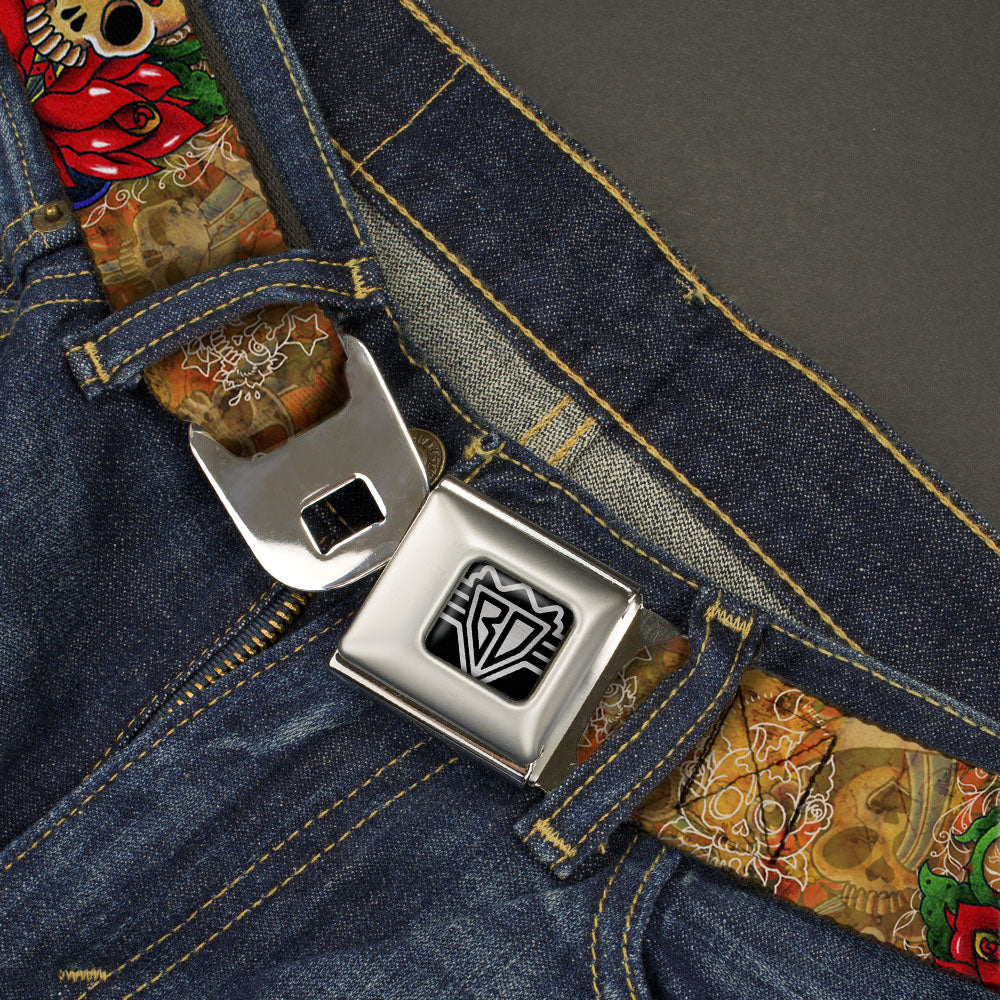 BD Wings Logo CLOSE-UP Full Color Black Silver Seatbelt Belt - TJ-Dagger Webbing Seatbelt Belts Tattoo Johnny