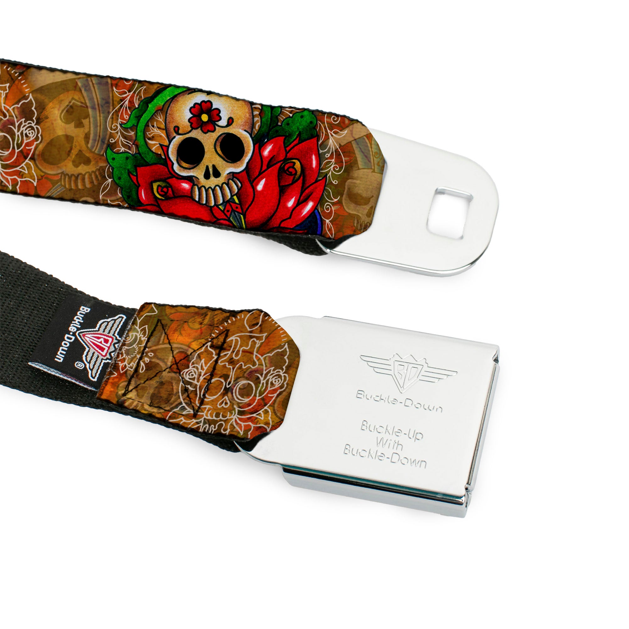 BD Wings Logo CLOSE-UP Full Color Black Silver Seatbelt Belt - TJ-Dagger Webbing Seatbelt Belts Tattoo Johnny