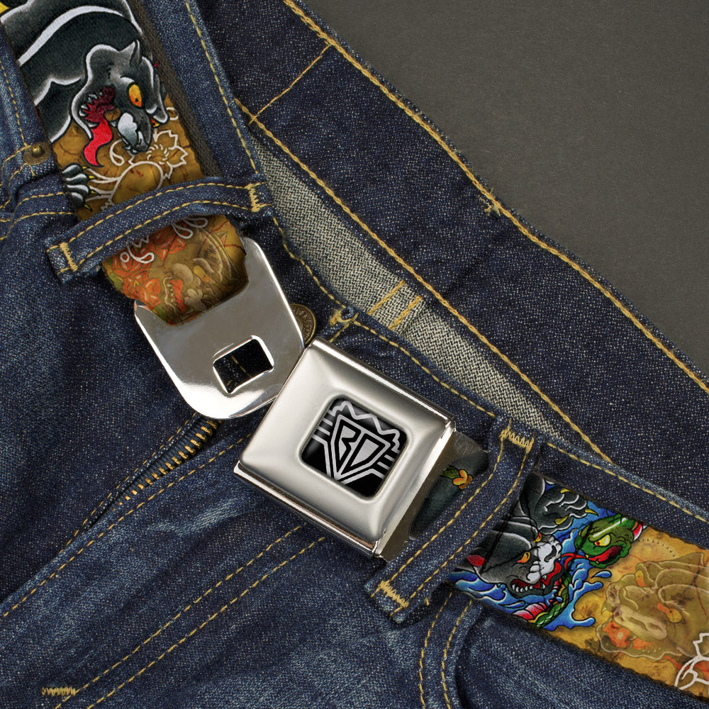 BD Wings Logo CLOSE-UP Full Color Black Silver Seatbelt Belt - TJ-Panther Webbing Seatbelt Belts Tattoo Johnny