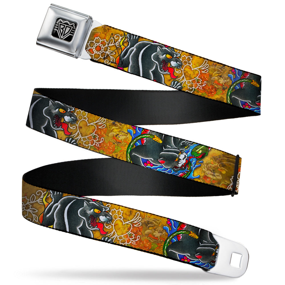 BD Wings Logo CLOSE-UP Full Color Black Silver Seatbelt Belt - TJ-Panther Webbing Seatbelt Belts Tattoo Johnny