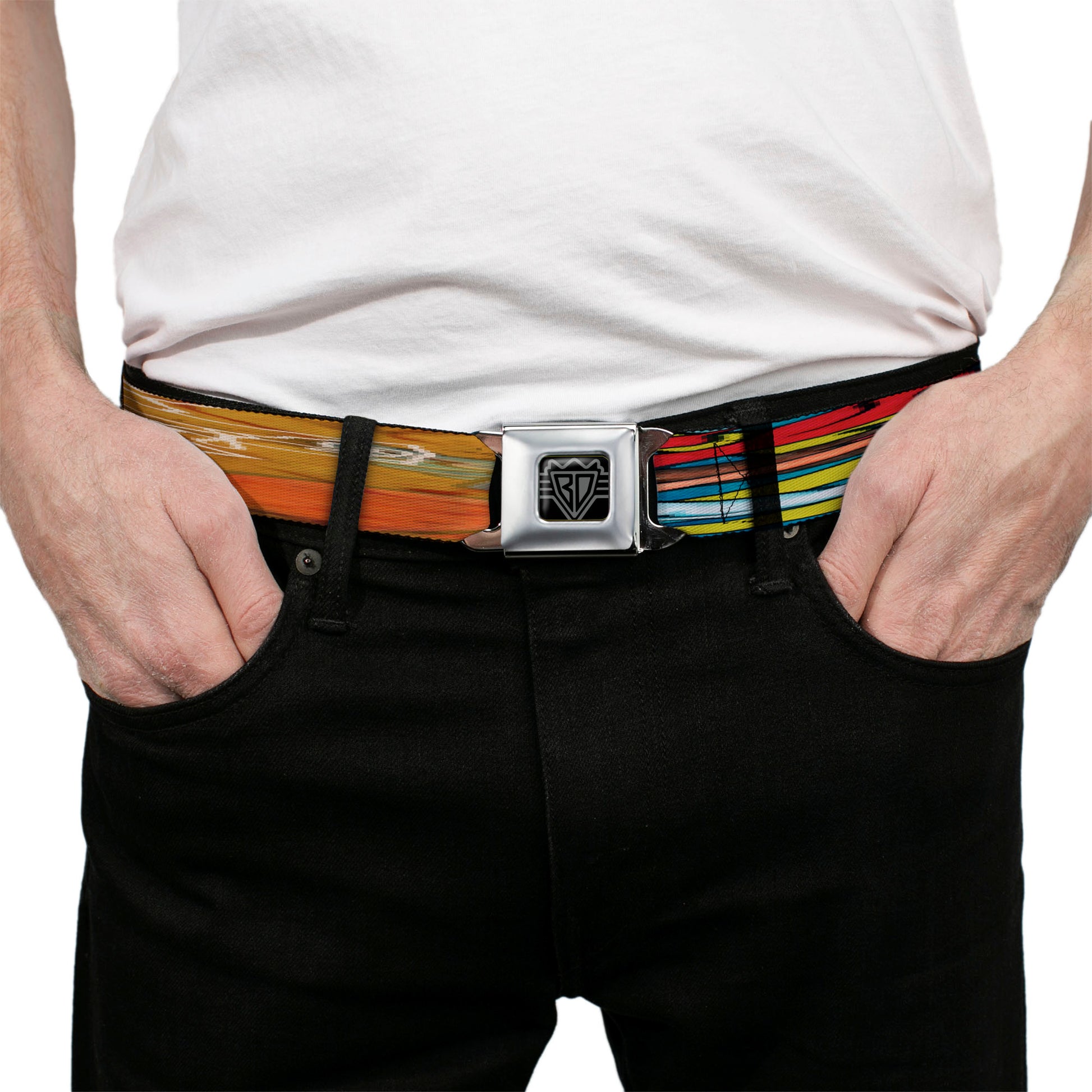 BD Wings Logo CLOSE-UP Full Color Black Silver Seatbelt Belt - TJ-Religious Webbing Seatbelt Belts Tattoo Johnny