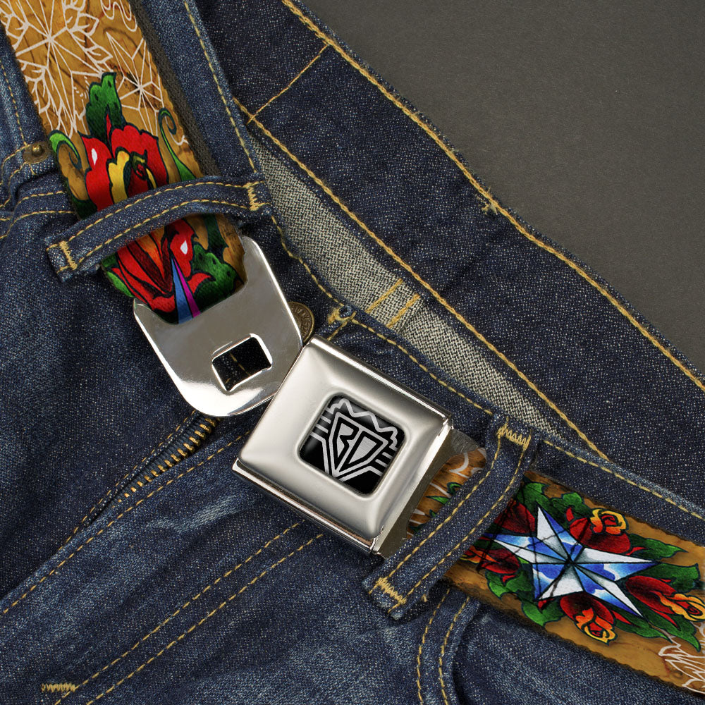 BD Wings Logo CLOSE-UP Full Color Black Silver Seatbelt Belt - TJ-Stars Webbing Seatbelt Belts Tattoo Johnny