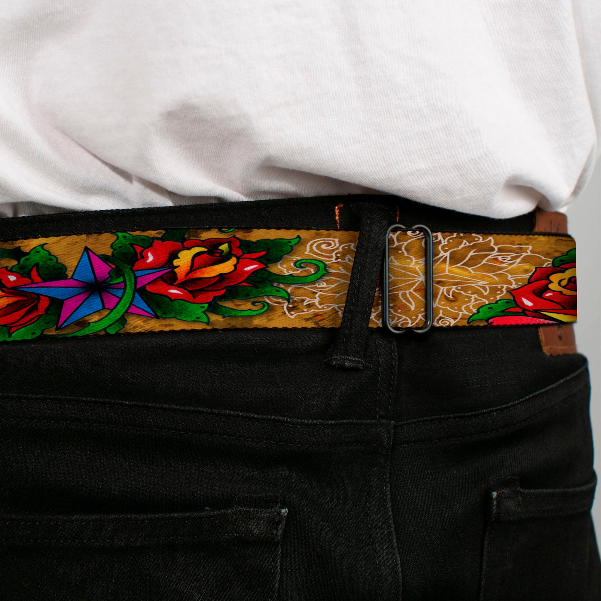 BD Wings Logo CLOSE-UP Full Color Black Silver Seatbelt Belt - TJ-Stars Webbing Seatbelt Belts Tattoo Johnny