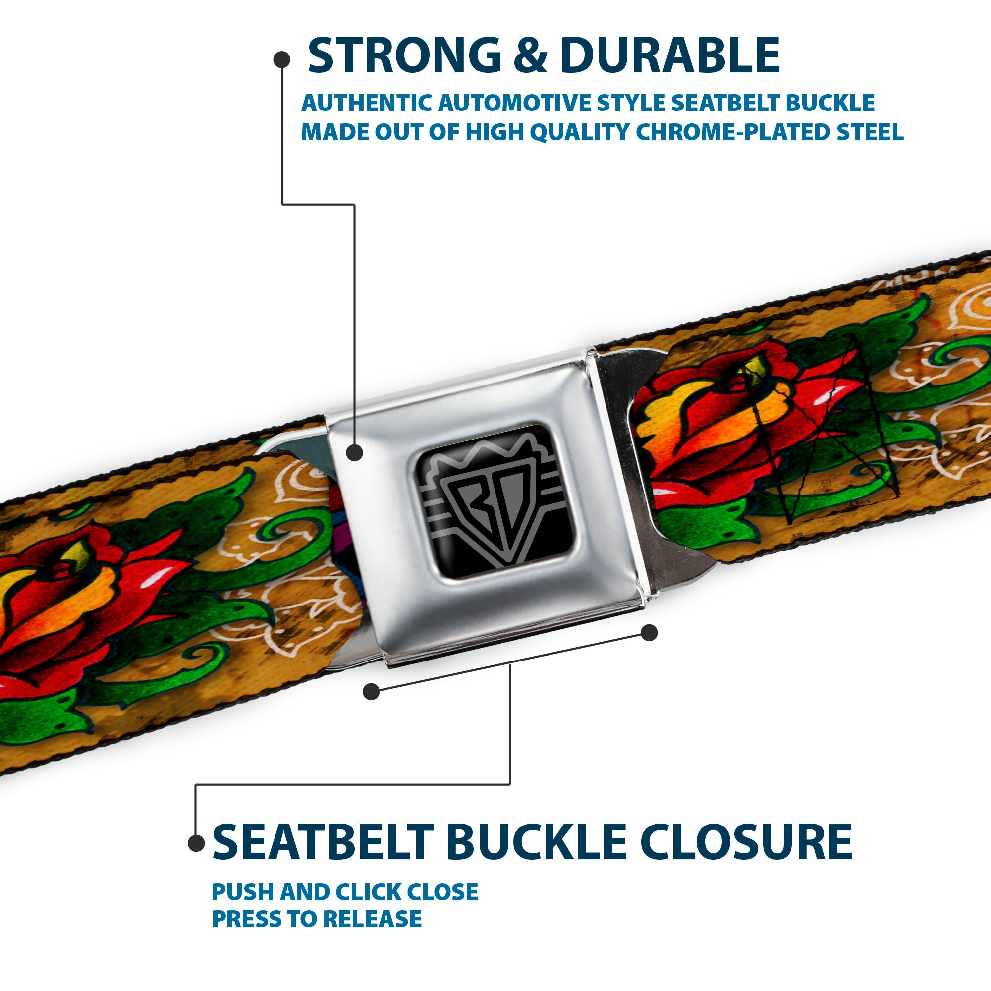 BD Wings Logo CLOSE-UP Full Color Black Silver Seatbelt Belt - TJ-Stars Webbing Seatbelt Belts Tattoo Johnny