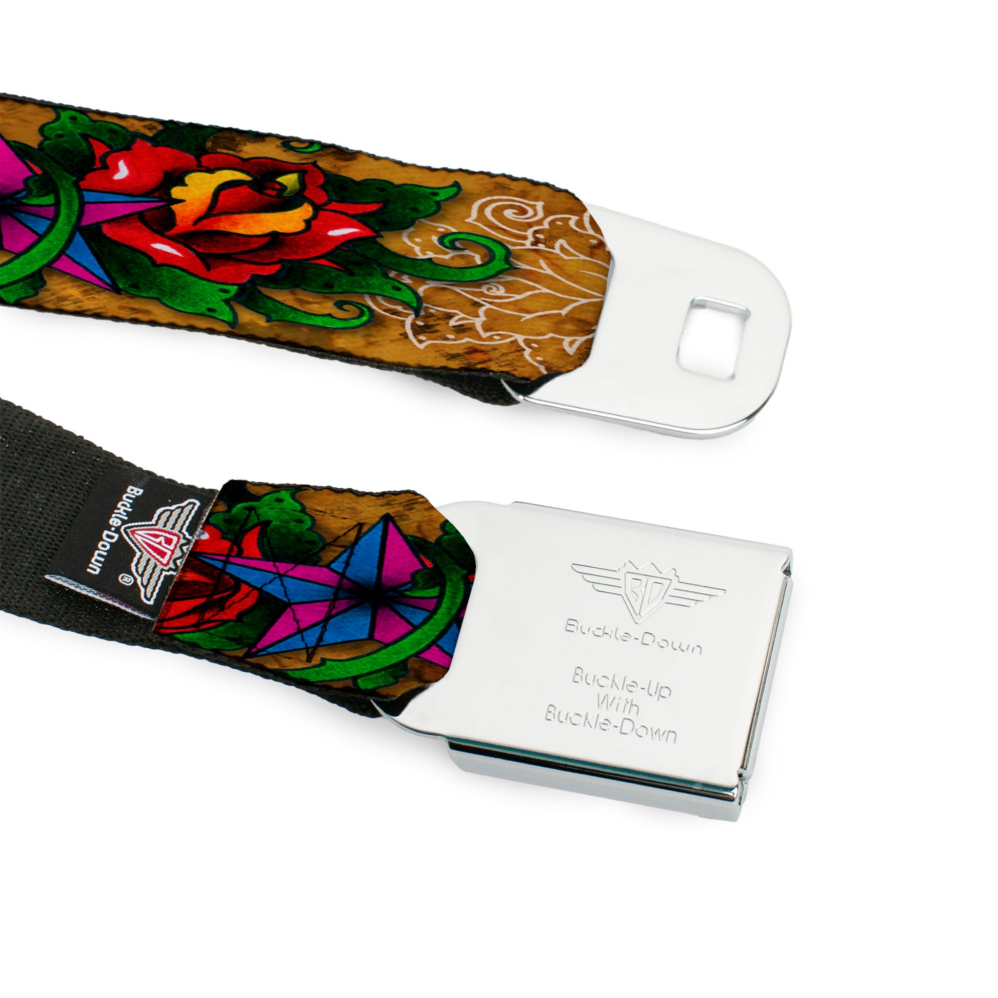 BD Wings Logo CLOSE-UP Full Color Black Silver Seatbelt Belt - TJ-Stars Webbing Seatbelt Belts Tattoo Johnny