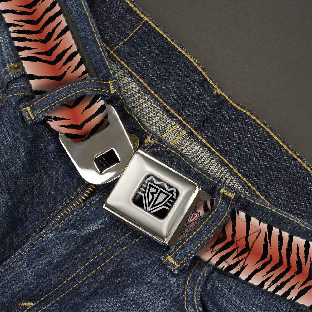 BD Wings Logo CLOSE-UP Full Color Black Silver Seatbelt Belt - Tiger Webbing Seatbelt Belts Buckle-Down
