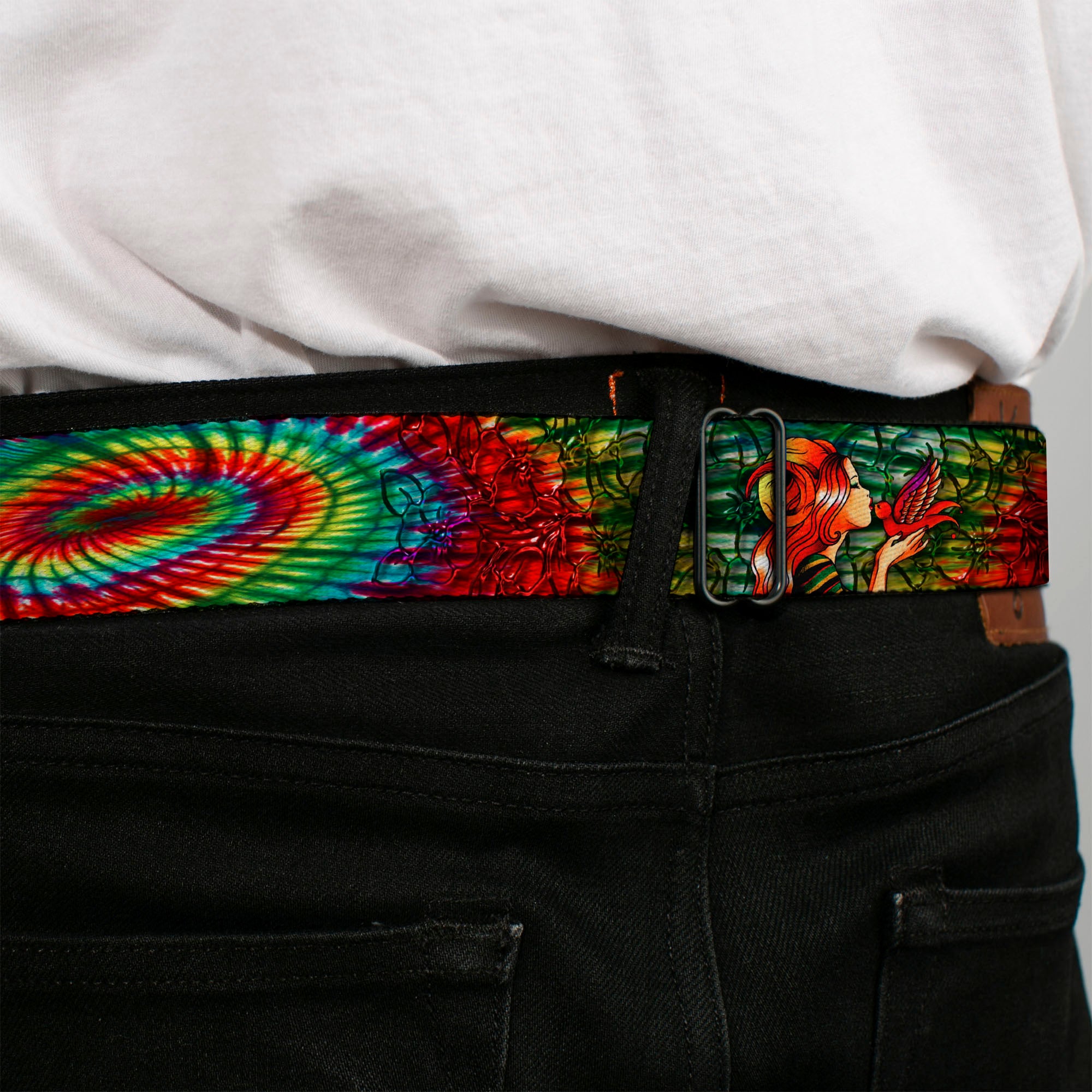 BD Wings Logo CLOSE-UP Full Color Black Silver Seatbelt Belt - TJ-Bird Kiss Webbing Seatbelt Belts Tattoo Johnny