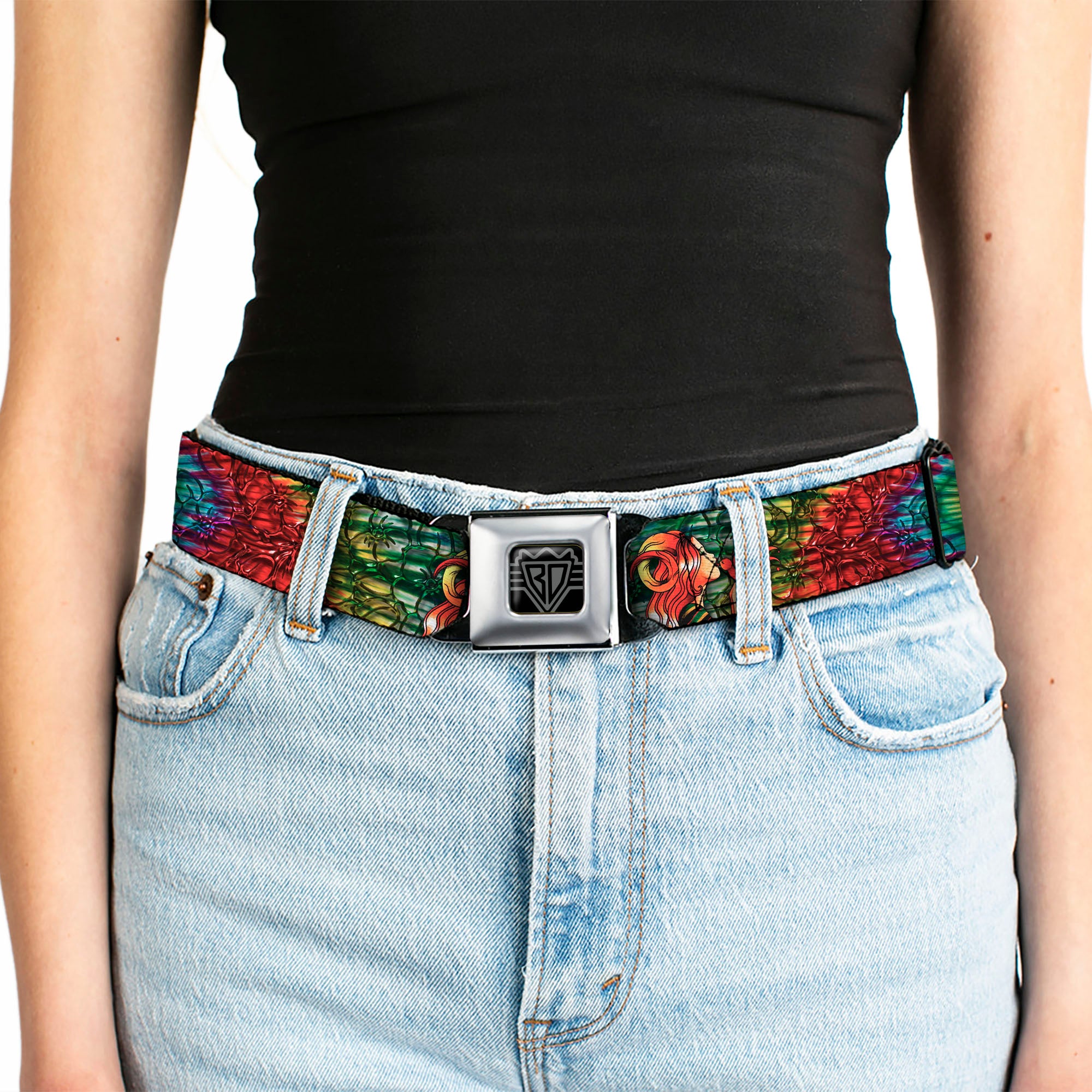 BD Wings Logo CLOSE-UP Full Color Black Silver Seatbelt Belt - TJ-Bird Kiss Webbing Seatbelt Belts Tattoo Johnny