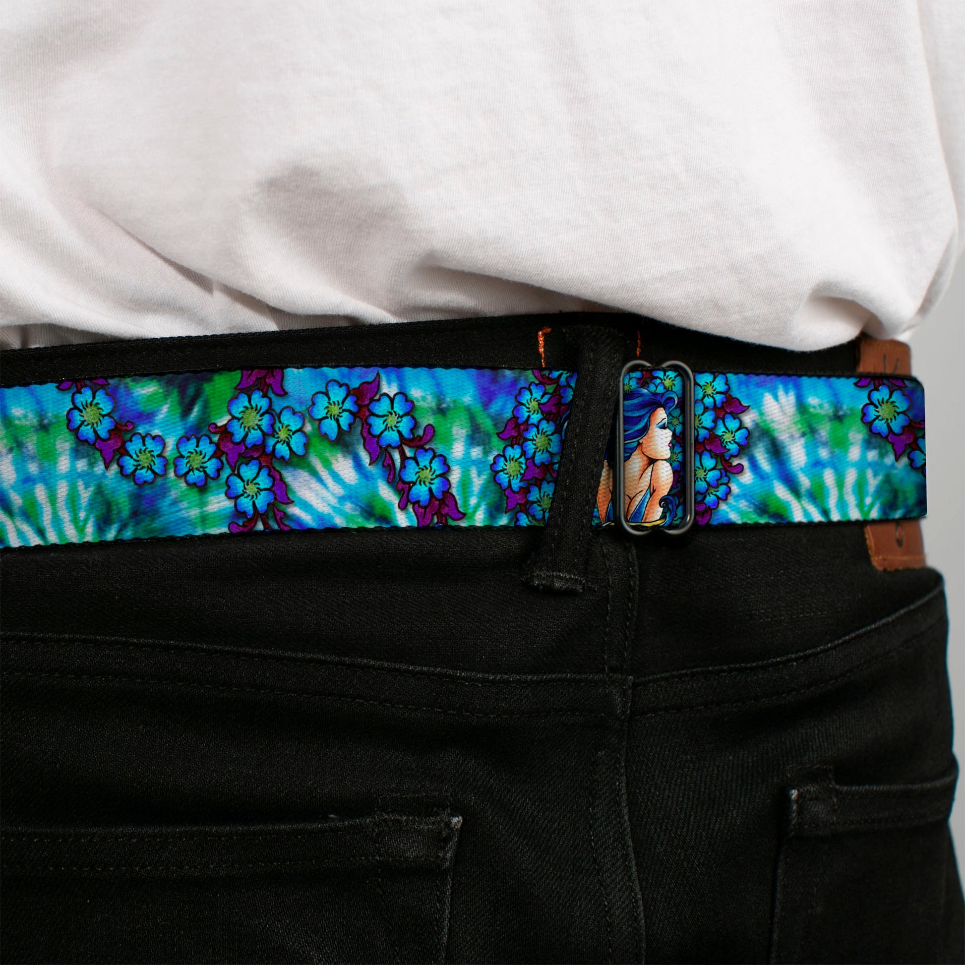 BD Wings Logo CLOSE-UP Full Color Black Silver Seatbelt Belt - TJ-Blue Hair Webbing Seatbelt Belts Tattoo Johnny