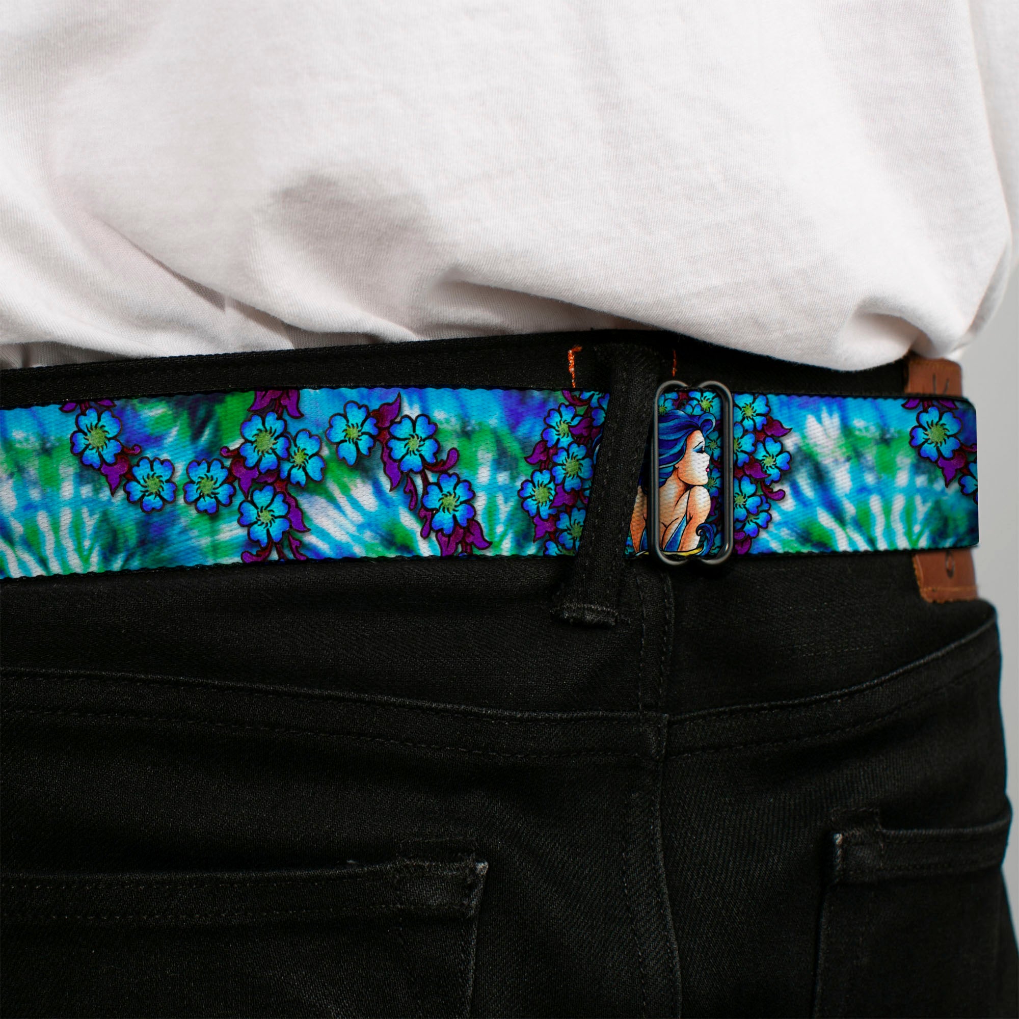 BD Wings Logo CLOSE-UP Full Color Black Silver Seatbelt Belt - TJ-Blue Hair Webbing Seatbelt Belts Tattoo Johnny