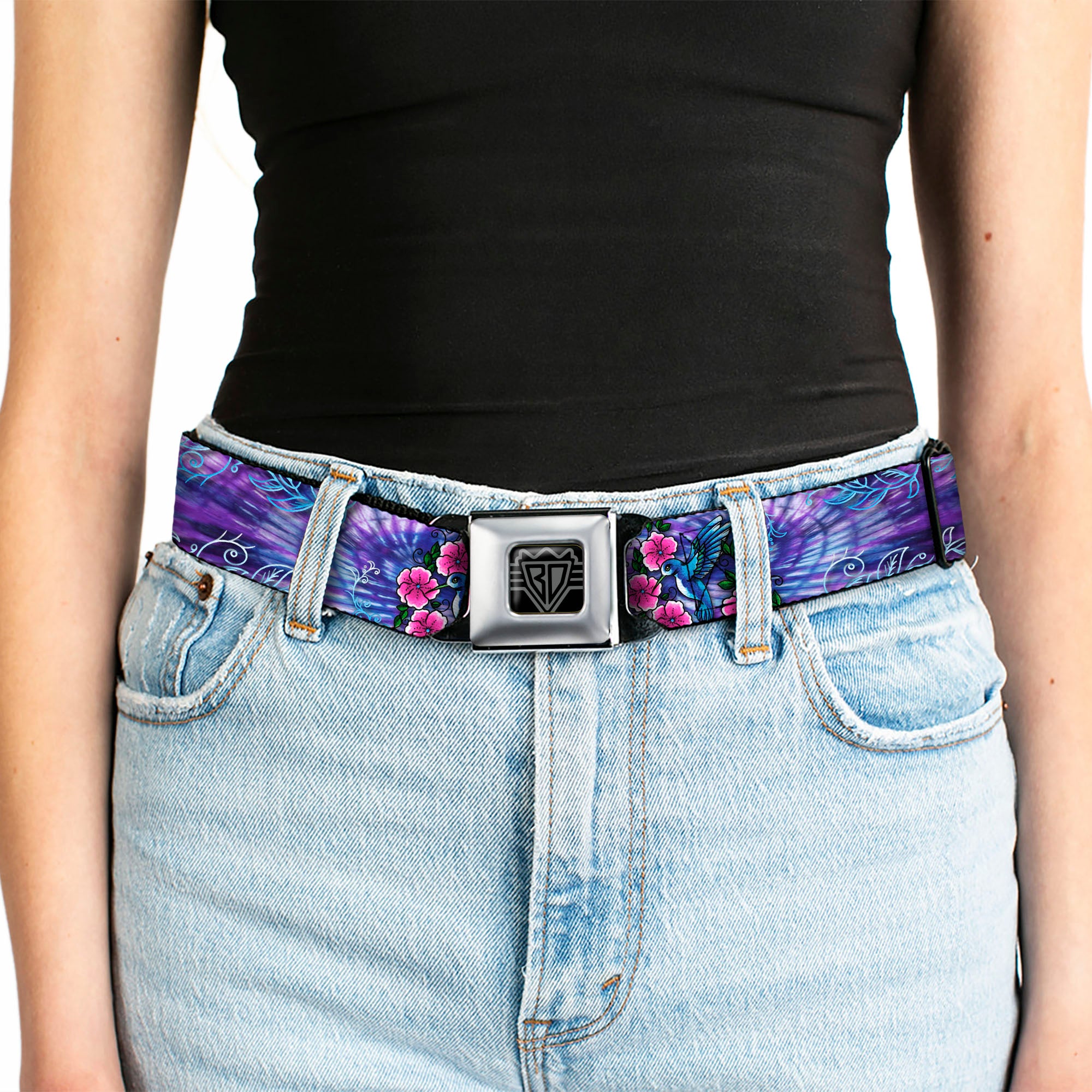 BD Wings Logo CLOSE-UP Full Color Black Silver Seatbelt Belt - TJ-Hummingbird Webbing Seatbelt Belts Tattoo Johnny