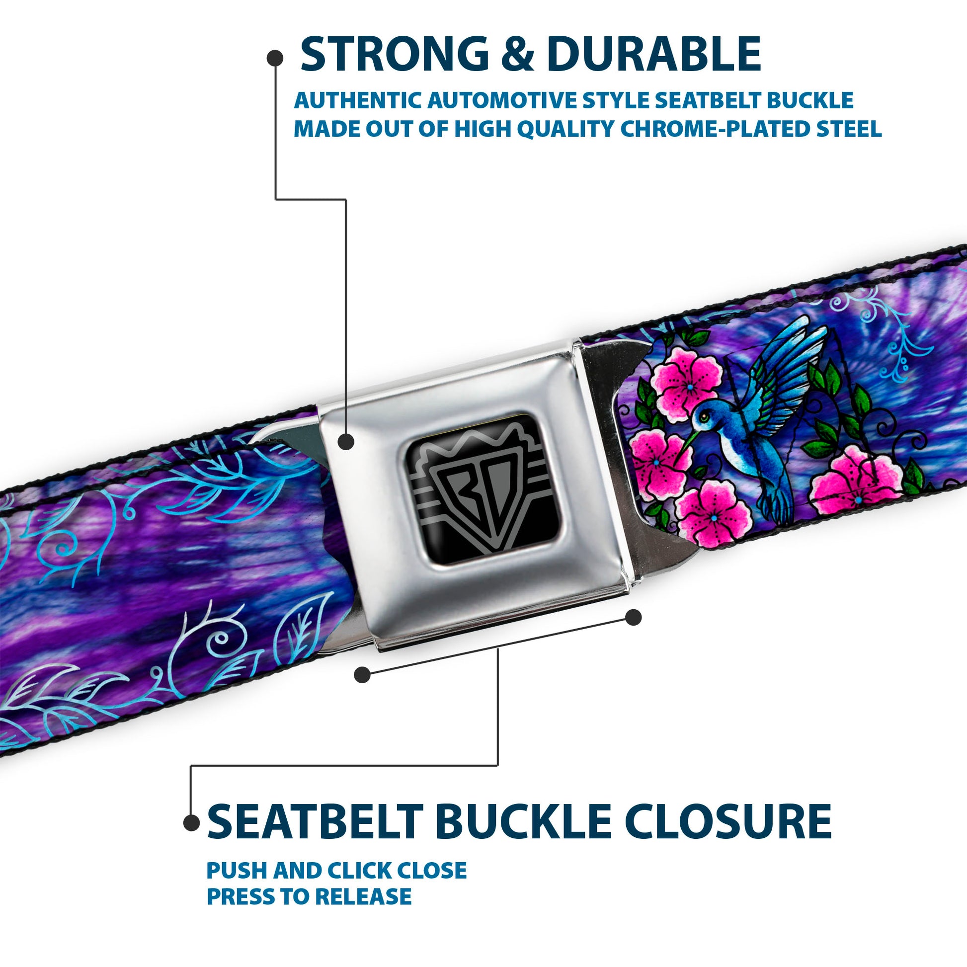 BD Wings Logo CLOSE-UP Full Color Black Silver Seatbelt Belt - TJ-Hummingbird Webbing Seatbelt Belts Tattoo Johnny