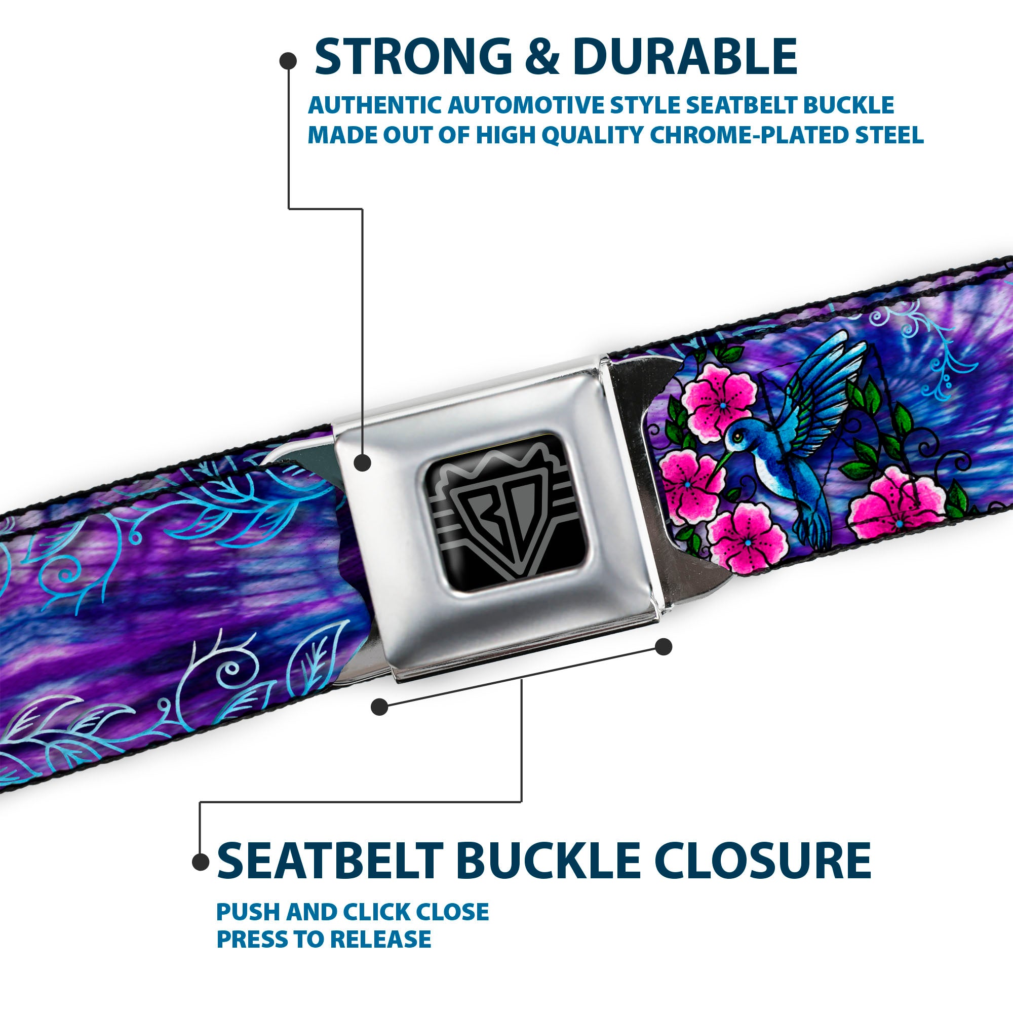BD Wings Logo CLOSE-UP Full Color Black Silver Seatbelt Belt - TJ-Hummingbird Webbing Seatbelt Belts Tattoo Johnny