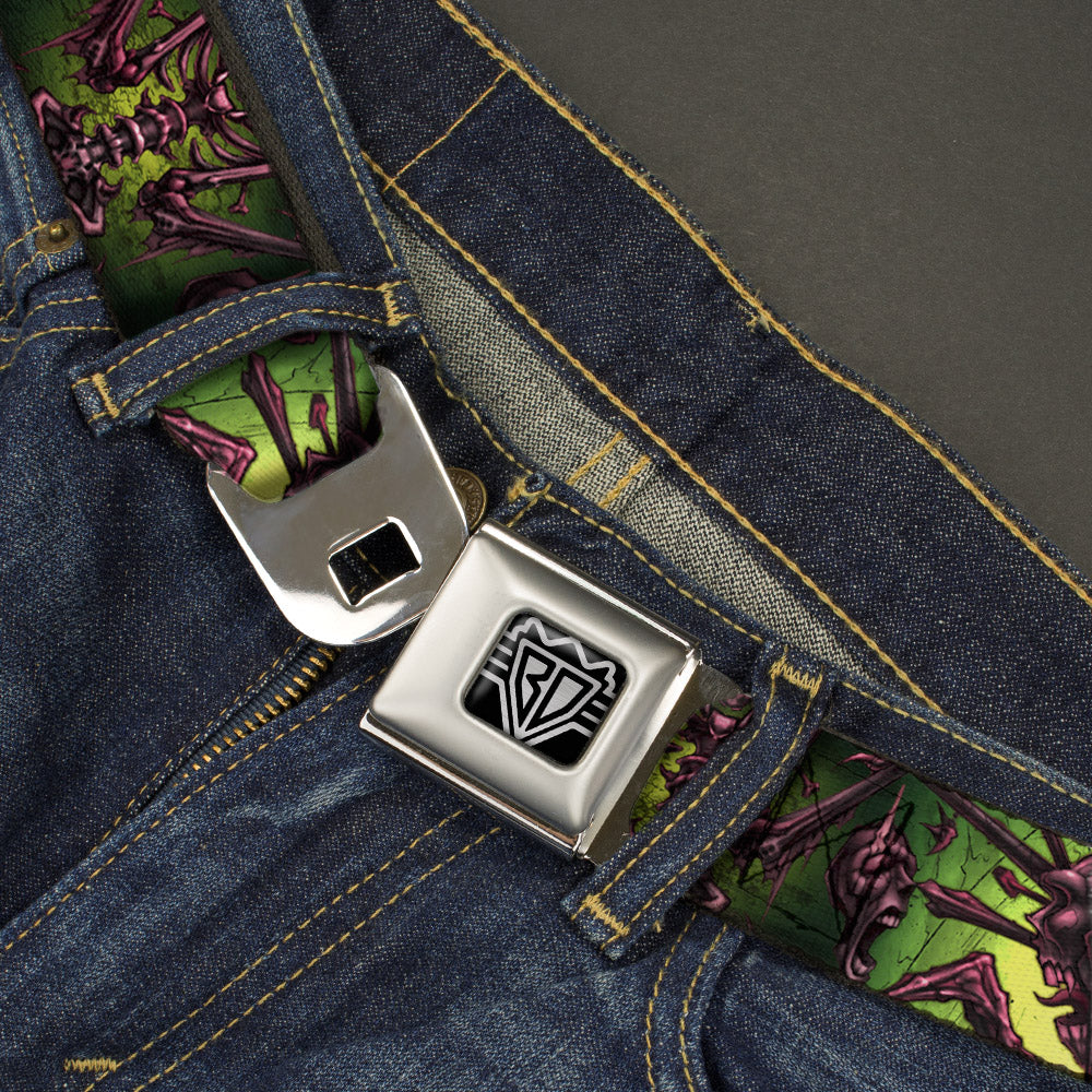 BD Wings Logo CLOSE-UP Full Color Black Silver Seatbelt Belt - TJ-Bone Man Webbing Seatbelt Belts Tattoo Johnny