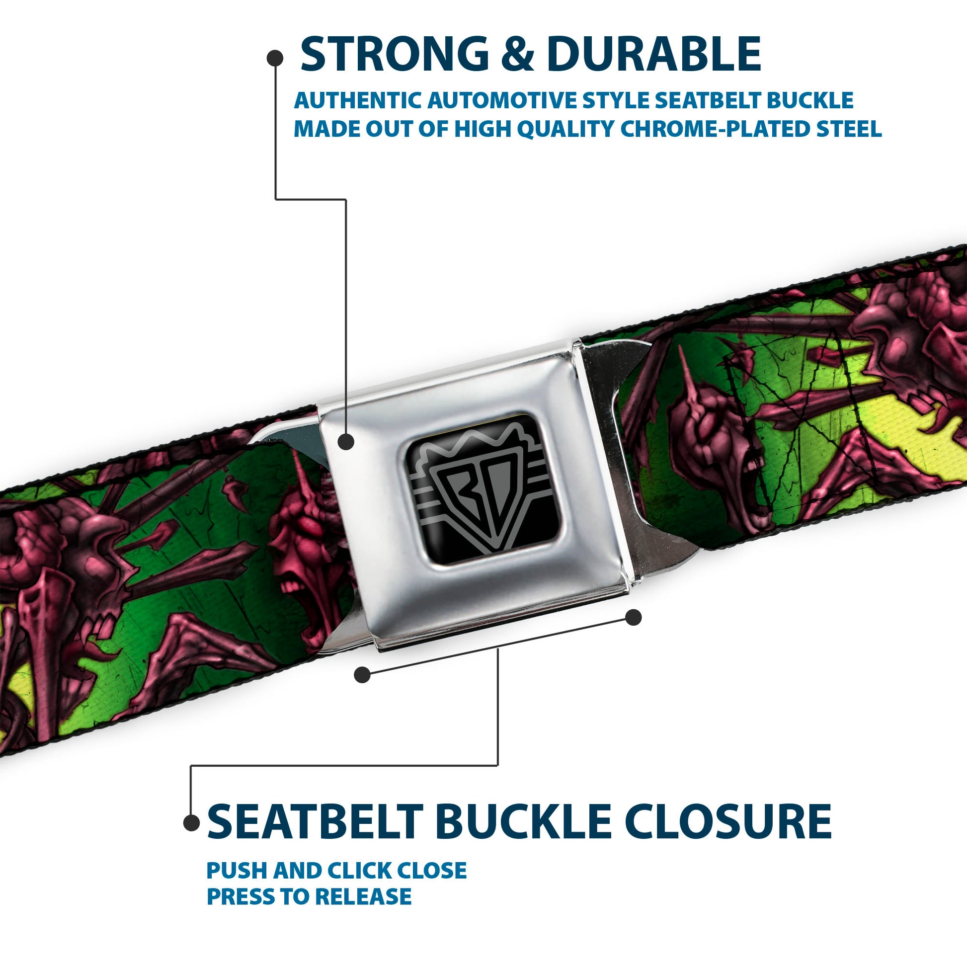 BD Wings Logo CLOSE-UP Full Color Black Silver Seatbelt Belt - TJ-Bone Man Webbing Seatbelt Belts Tattoo Johnny