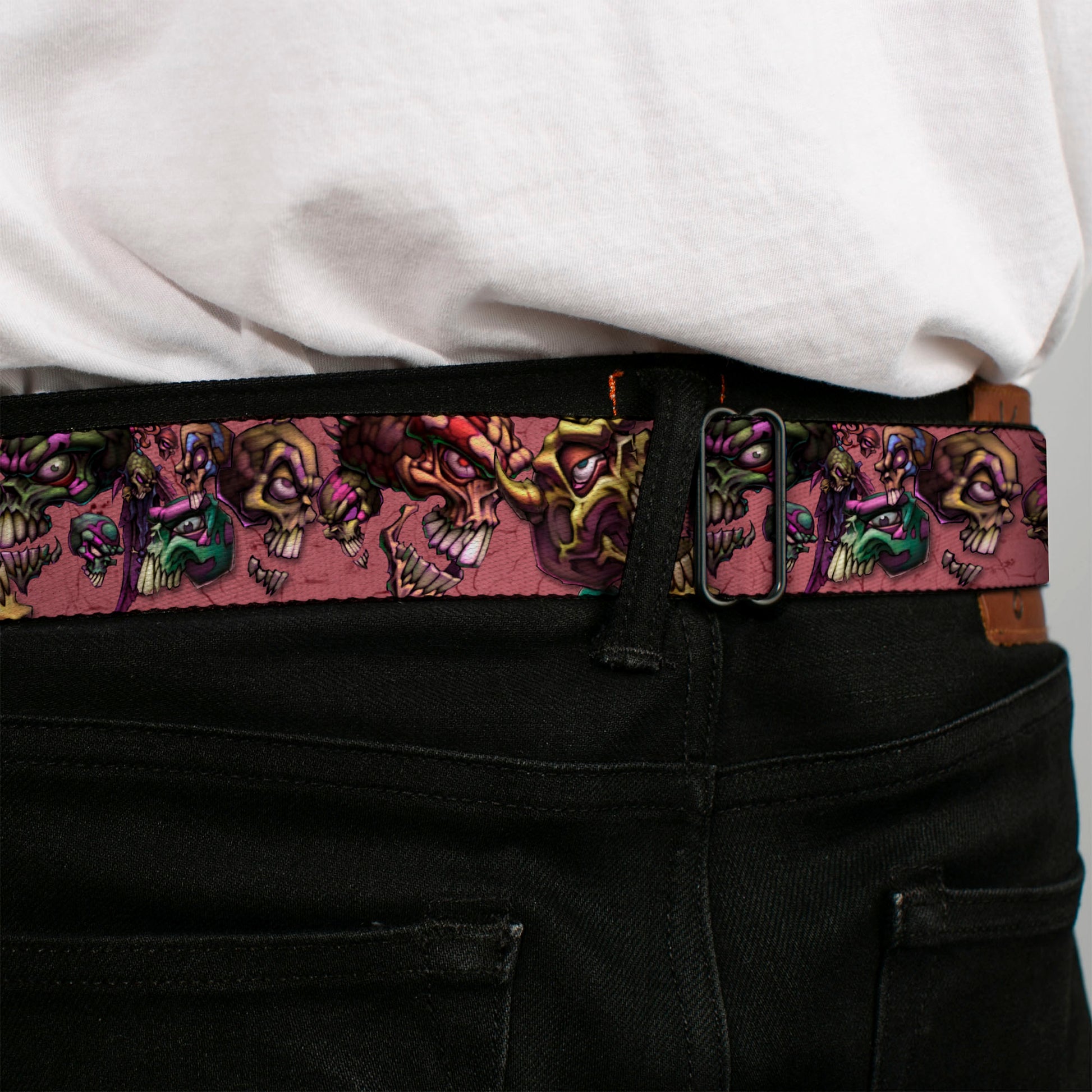 BD Wings Logo CLOSE-UP Full Color Black Silver Seatbelt Belt - TJ-Bones Webbing Seatbelt Belts Tattoo Johnny