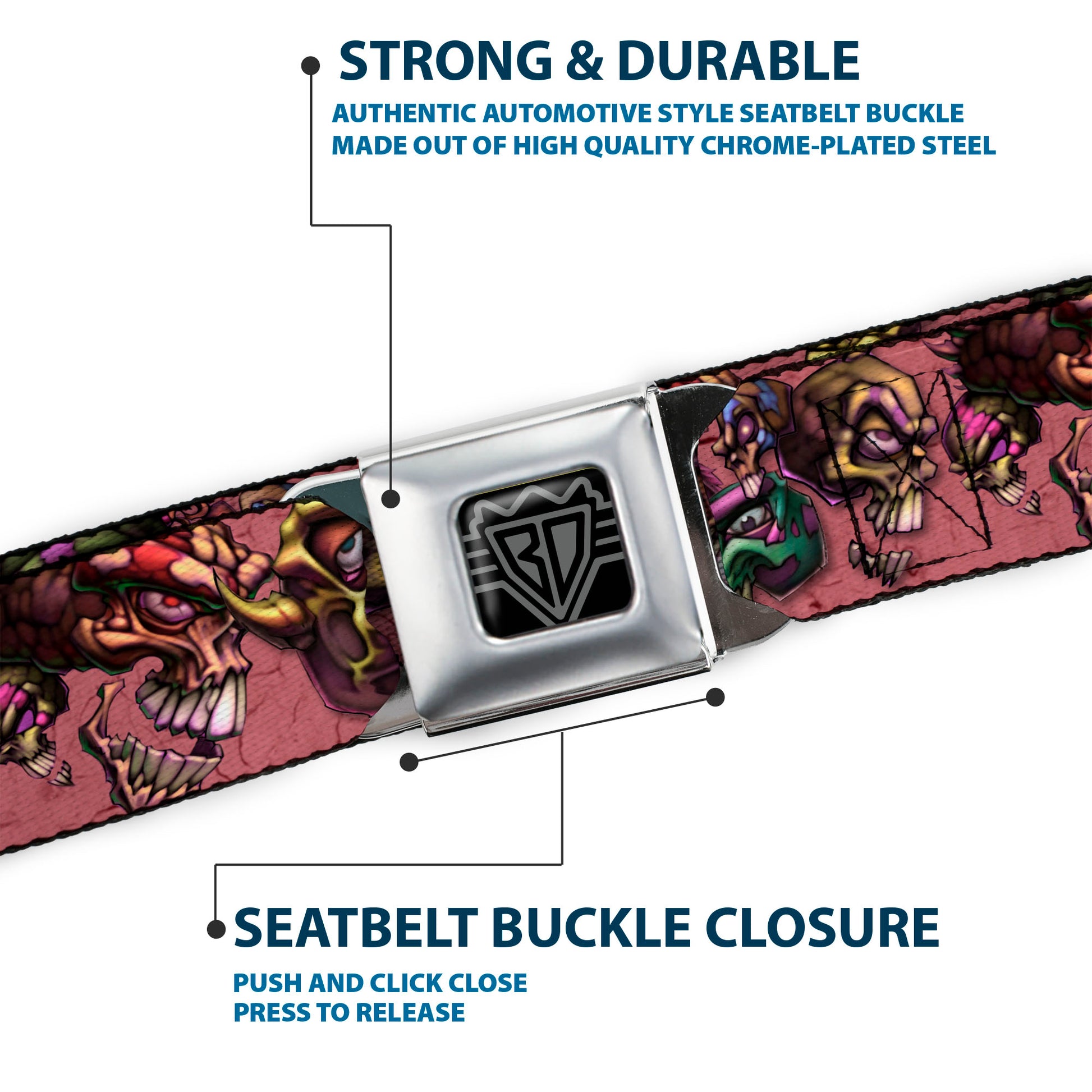 BD Wings Logo CLOSE-UP Full Color Black Silver Seatbelt Belt - TJ-Bones Webbing Seatbelt Belts Tattoo Johnny