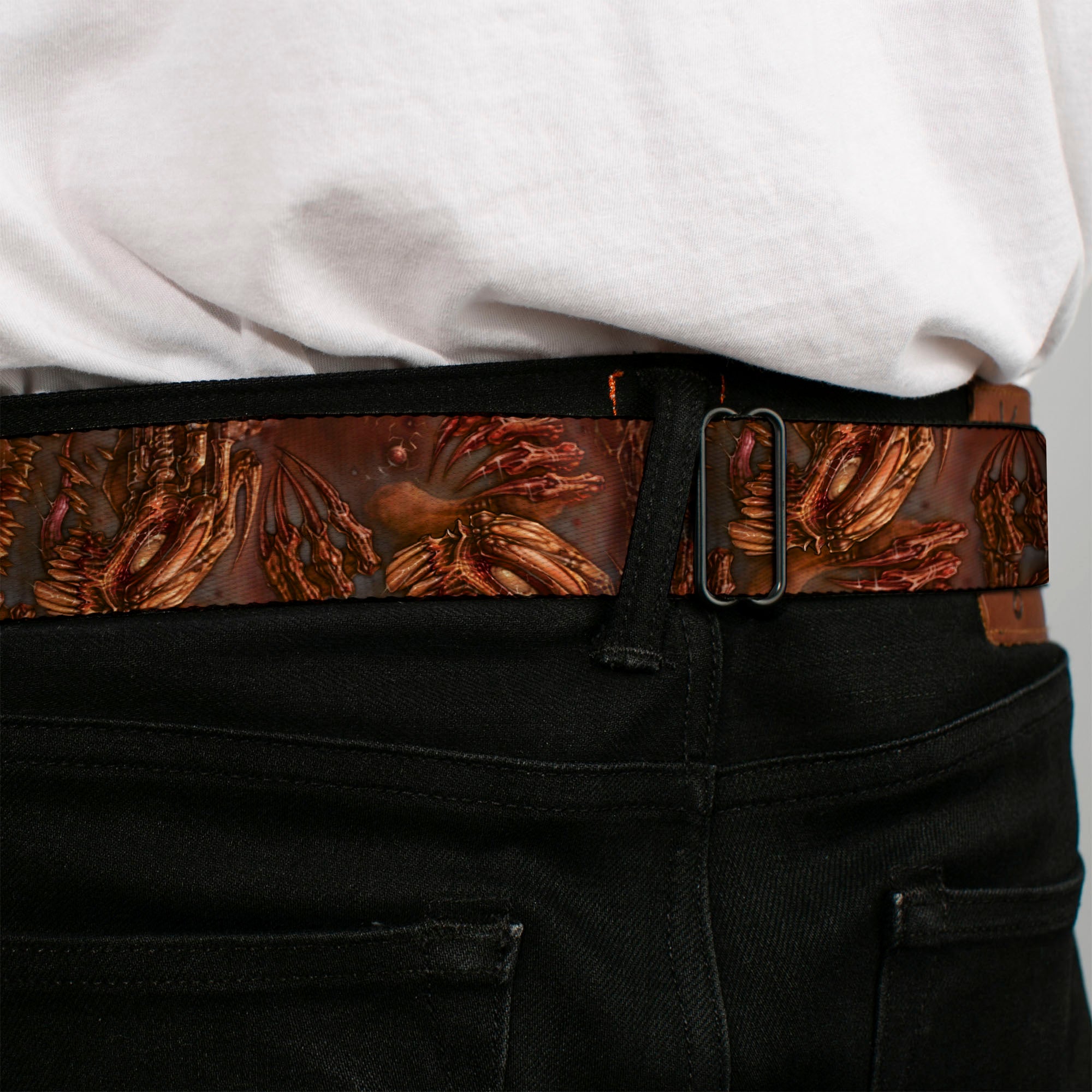 BD Wings Logo CLOSE-UP Full Color Black Silver Seatbelt Belt - TJ-Brutal Webbing Seatbelt Belts Tattoo Johnny