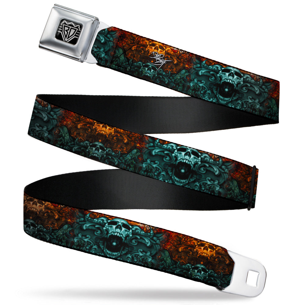 BD Wings Logo CLOSE-UP Full Color Black Silver Seatbelt Belt - TJ-Ornament Skull Webbing Seatbelt Belts Tattoo Johnny