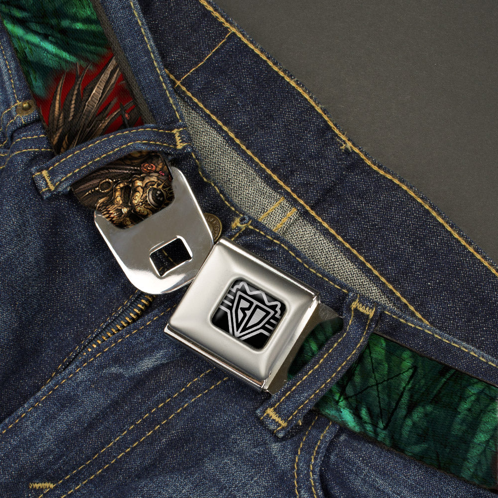 BD Wings Logo CLOSE-UP Full Color Black Silver Seatbelt Belt - TJ-Zombie King Webbing Seatbelt Belts Tattoo Johnny