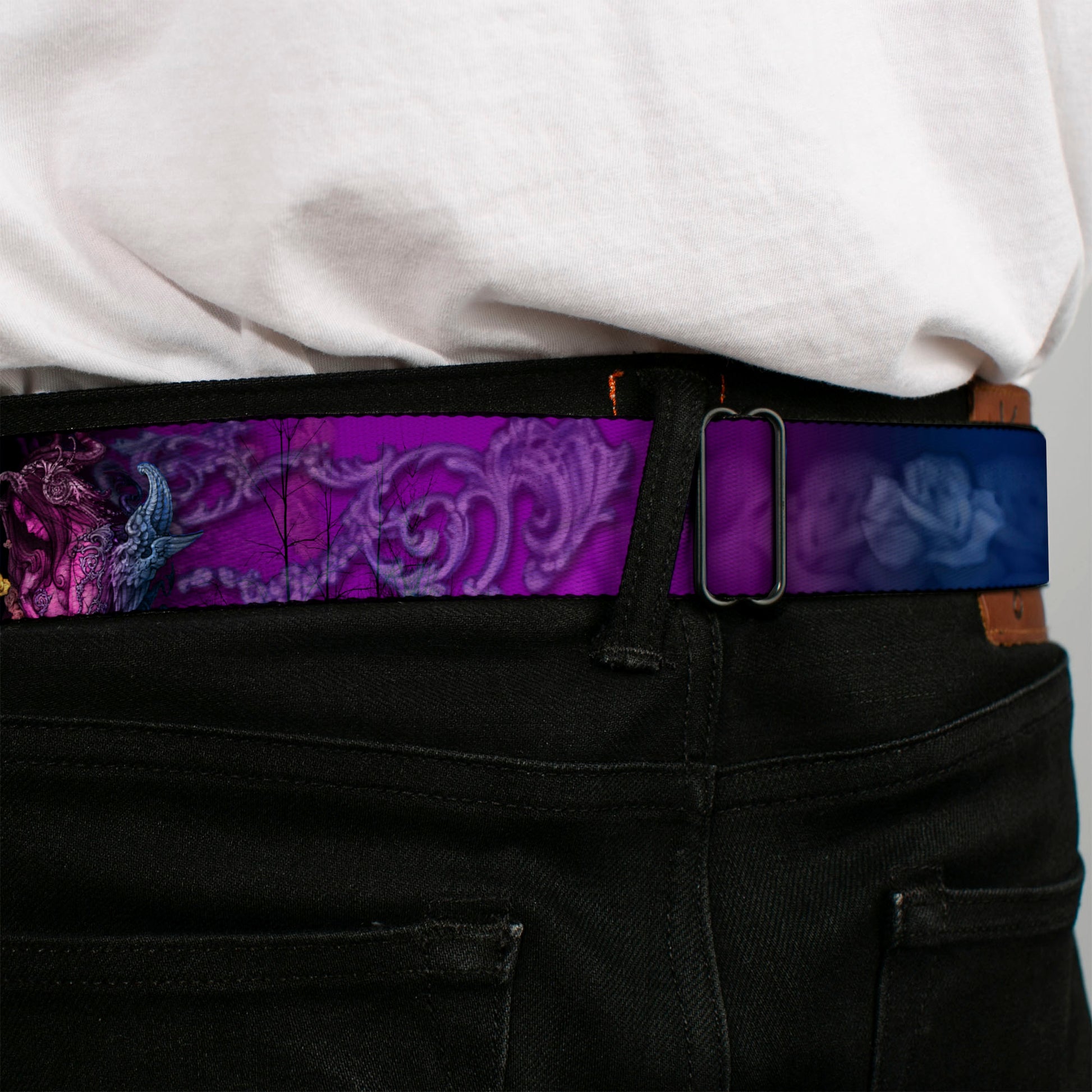 BD Wings Logo CLOSE-UP Full Color Black Silver Seatbelt Belt - TJ-Bollt Cthulu Webbing Seatbelt Belts Tattoo Johnny