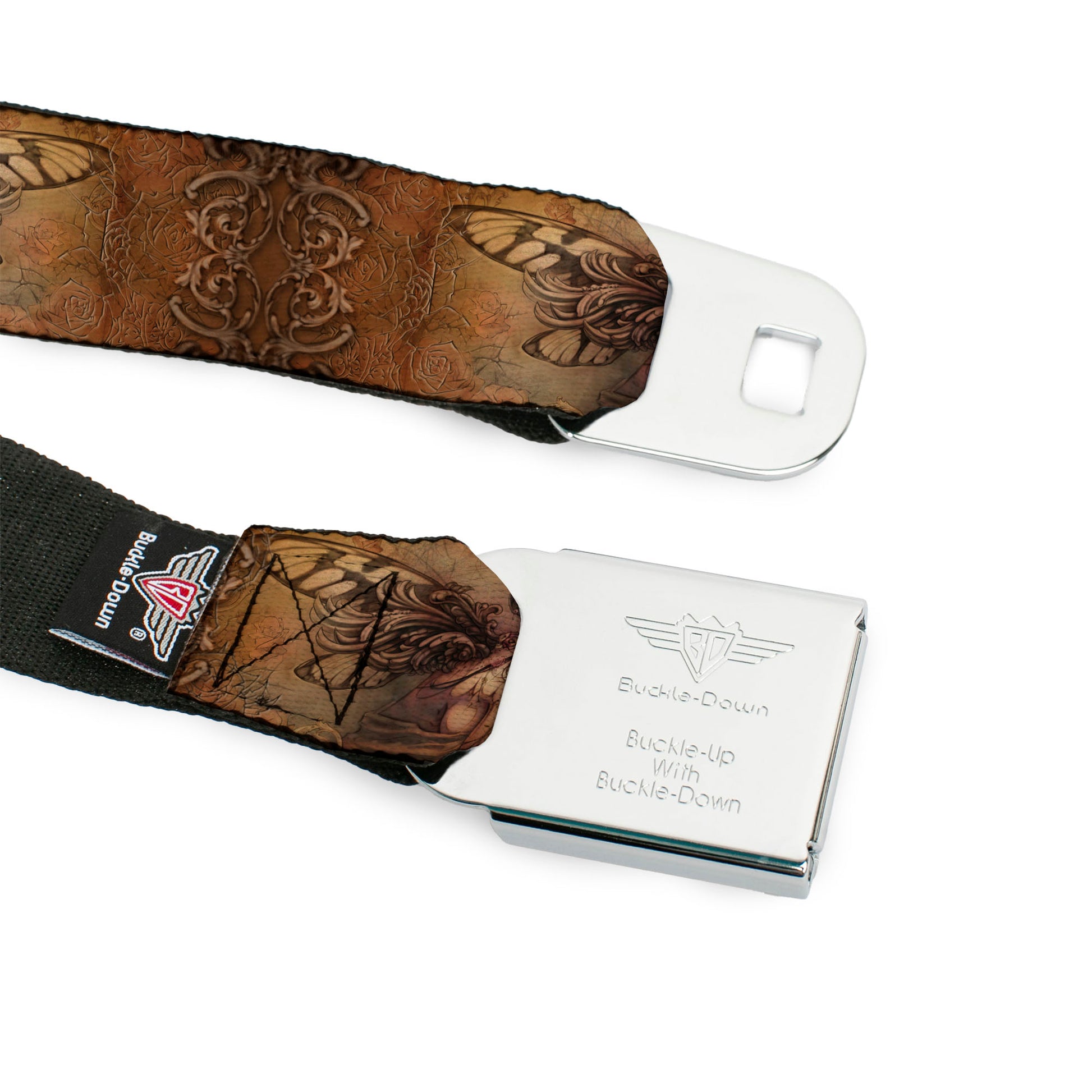 BD Wings Logo CLOSE-UP Full Color Black Silver Seatbelt Belt - TJ-Bollt Fairy Webbing Seatbelt Belts Tattoo Johnny