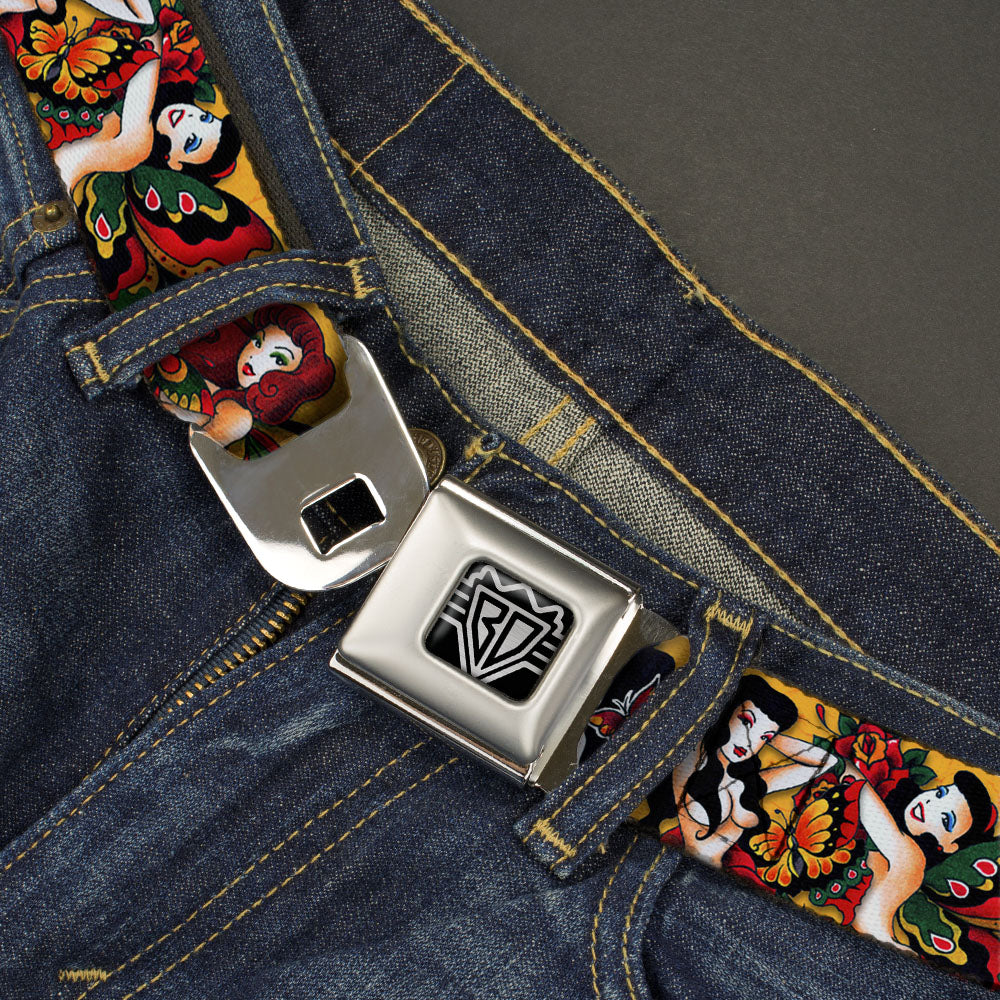 BD Wings Logo CLOSE-UP Full Color Black Silver Seatbelt Belt - TJ-Butterfly Girl Webbing Seatbelt Belts Tattoo Johnny