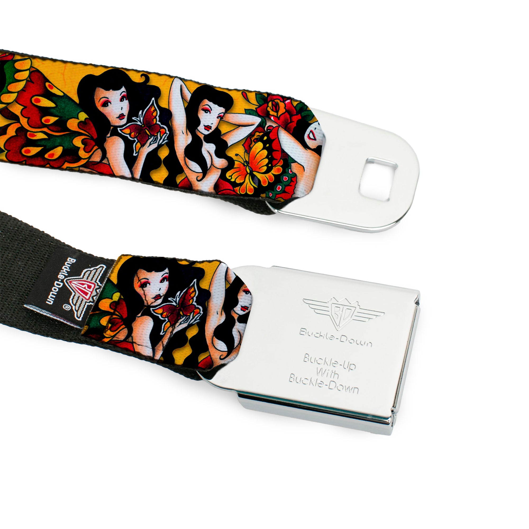 BD Wings Logo CLOSE-UP Full Color Black Silver Seatbelt Belt - TJ-Butterfly Girl Webbing Seatbelt Belts Tattoo Johnny