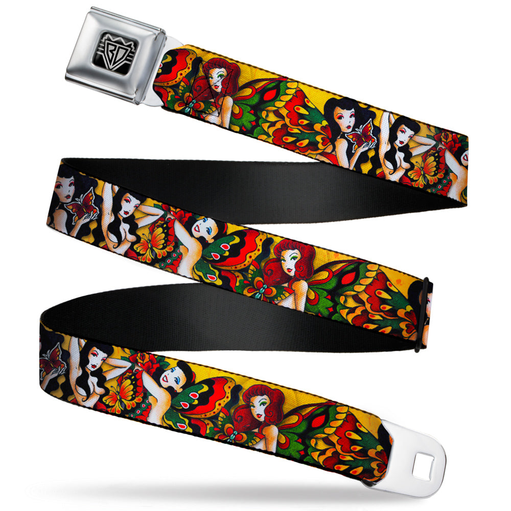 BD Wings Logo CLOSE-UP Full Color Black Silver Seatbelt Belt - TJ-Butterfly Girl Webbing Seatbelt Belts Tattoo Johnny