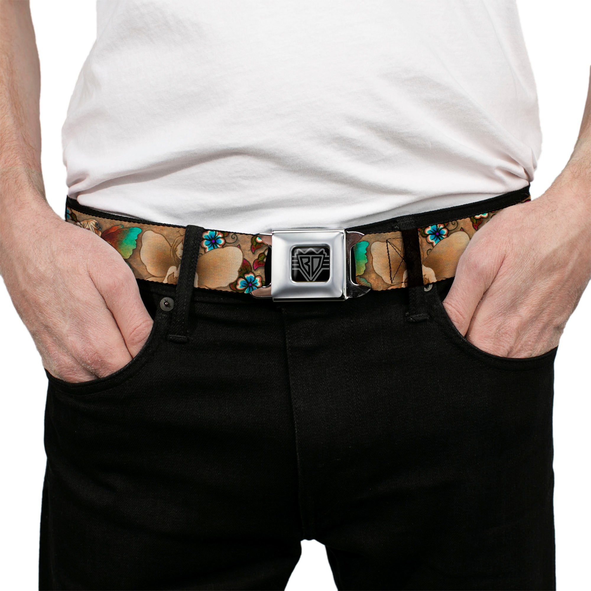 BD Wings Logo CLOSE-UP Full Color Black Silver Seatbelt Belt - TJ-Fairies Webbing Seatbelt Belts Tattoo Johnny
