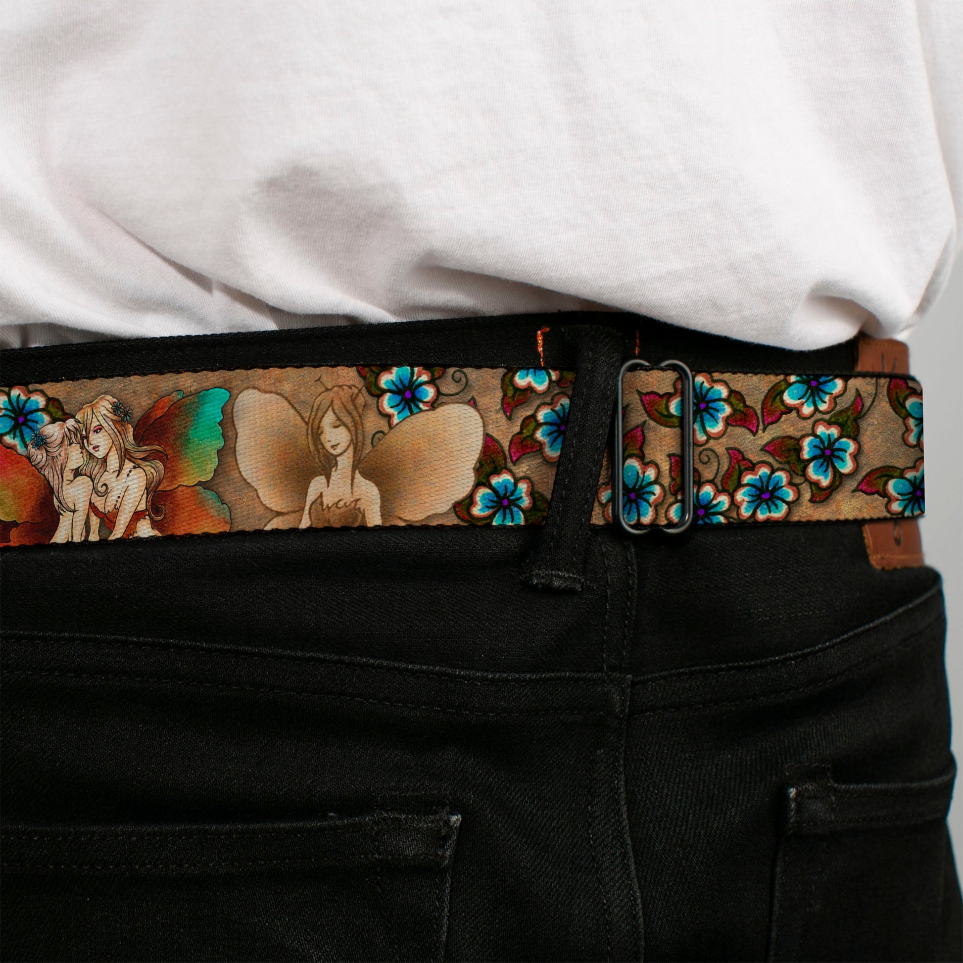 BD Wings Logo CLOSE-UP Full Color Black Silver Seatbelt Belt - TJ-Fairies Webbing Seatbelt Belts Tattoo Johnny