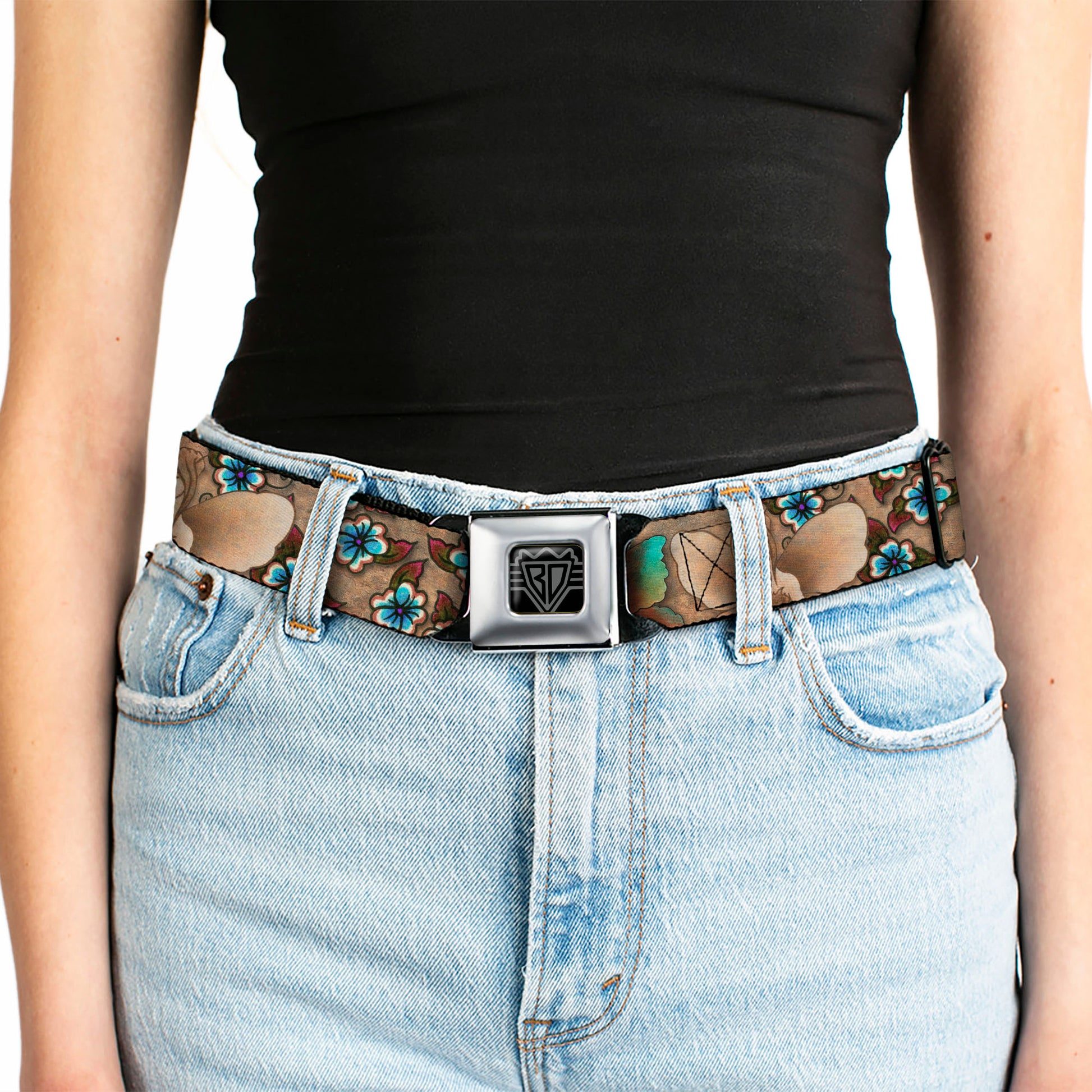 BD Wings Logo CLOSE-UP Full Color Black Silver Seatbelt Belt - TJ-Fairies Webbing Seatbelt Belts Tattoo Johnny
