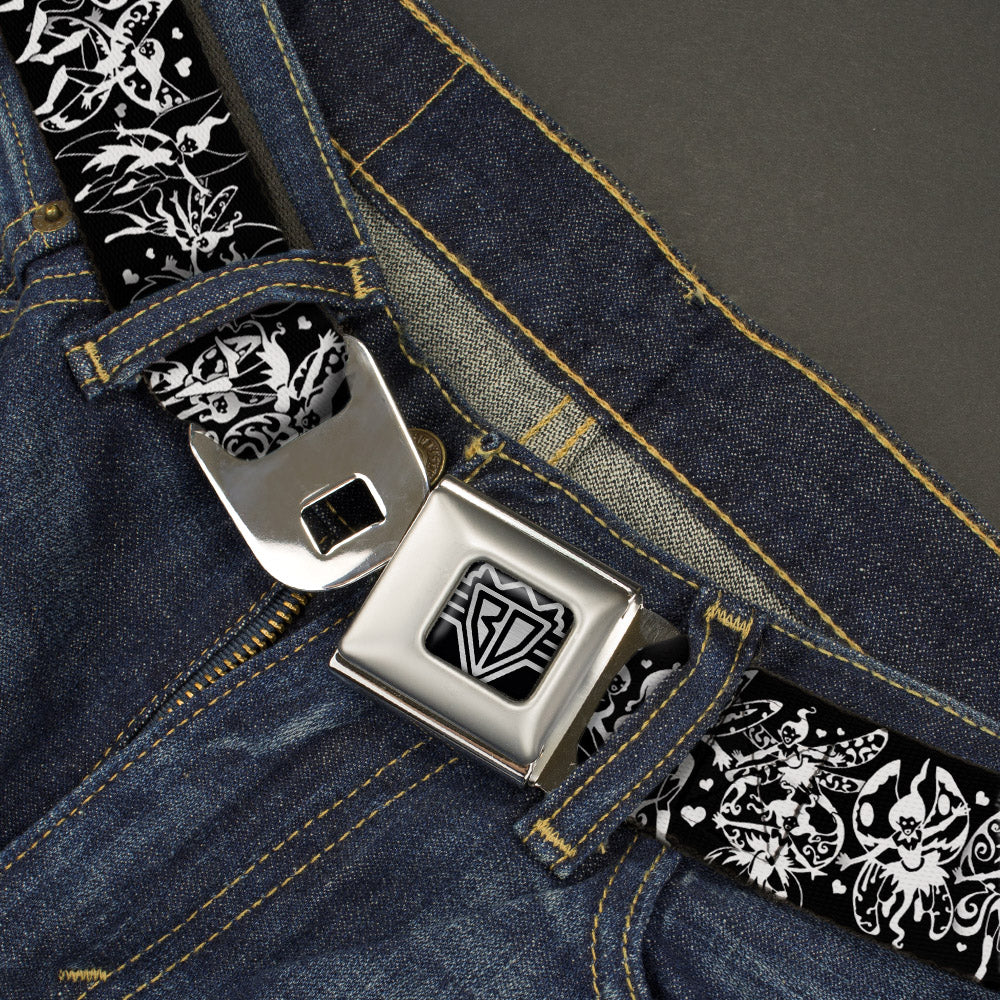 BD Wings Logo CLOSE-UP Full Color Black Silver Seatbelt Belt - TJ-Fairies Black/White Webbing Seatbelt Belts Tattoo Johnny
