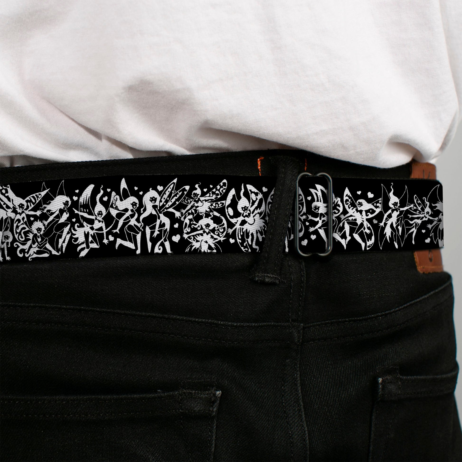 BD Wings Logo CLOSE-UP Full Color Black Silver Seatbelt Belt - TJ-Fairies Black/White Webbing Seatbelt Belts Tattoo Johnny