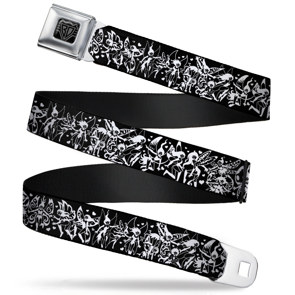 BD Wings Logo CLOSE-UP Full Color Black Silver Seatbelt Belt - TJ-Fairies Black/White Webbing Seatbelt Belts Tattoo Johnny