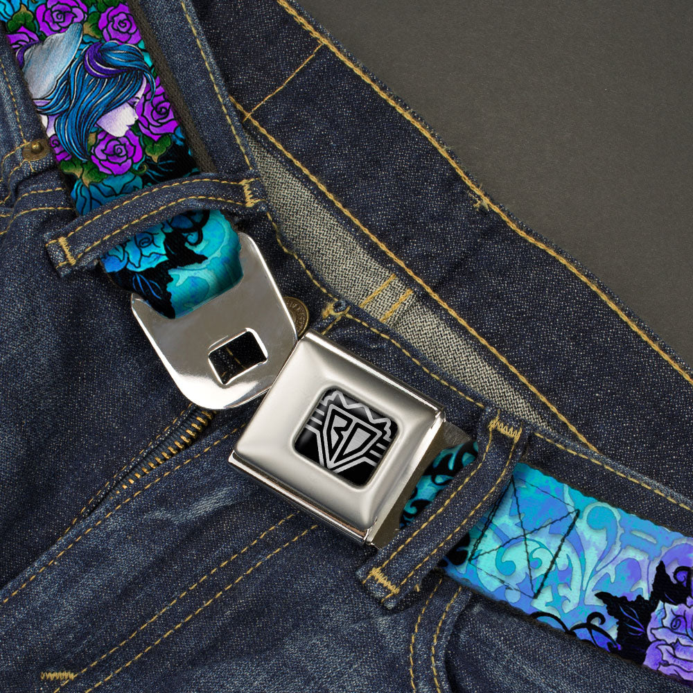 BD Wings Logo CLOSE-UP Full Color Black Silver Seatbelt Belt - TJ-Fairy Blue Hair Webbing Seatbelt Belts Tattoo Johnny