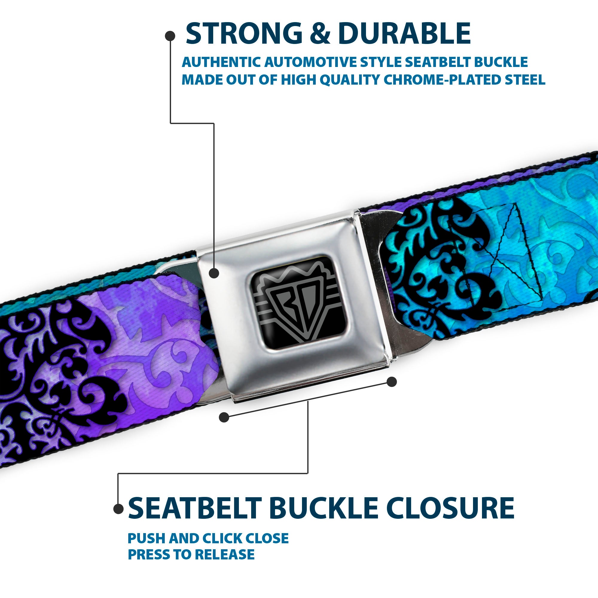 BD Wings Logo CLOSE-UP Full Color Black Silver Seatbelt Belt - TJ-Fairy Blue Hair Webbing Seatbelt Belts Tattoo Johnny