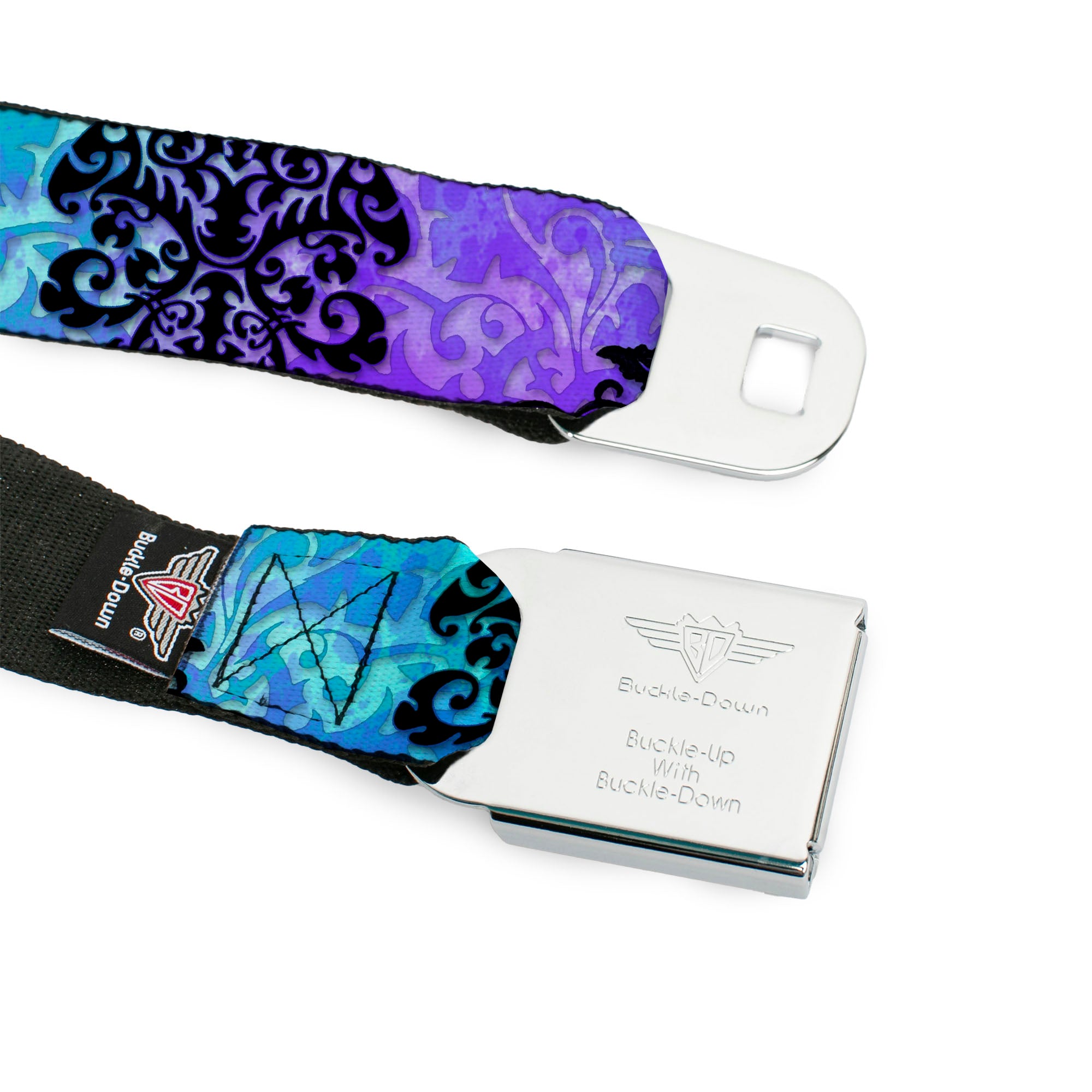 BD Wings Logo CLOSE-UP Full Color Black Silver Seatbelt Belt - TJ-Fairy Blue Hair Webbing Seatbelt Belts Tattoo Johnny