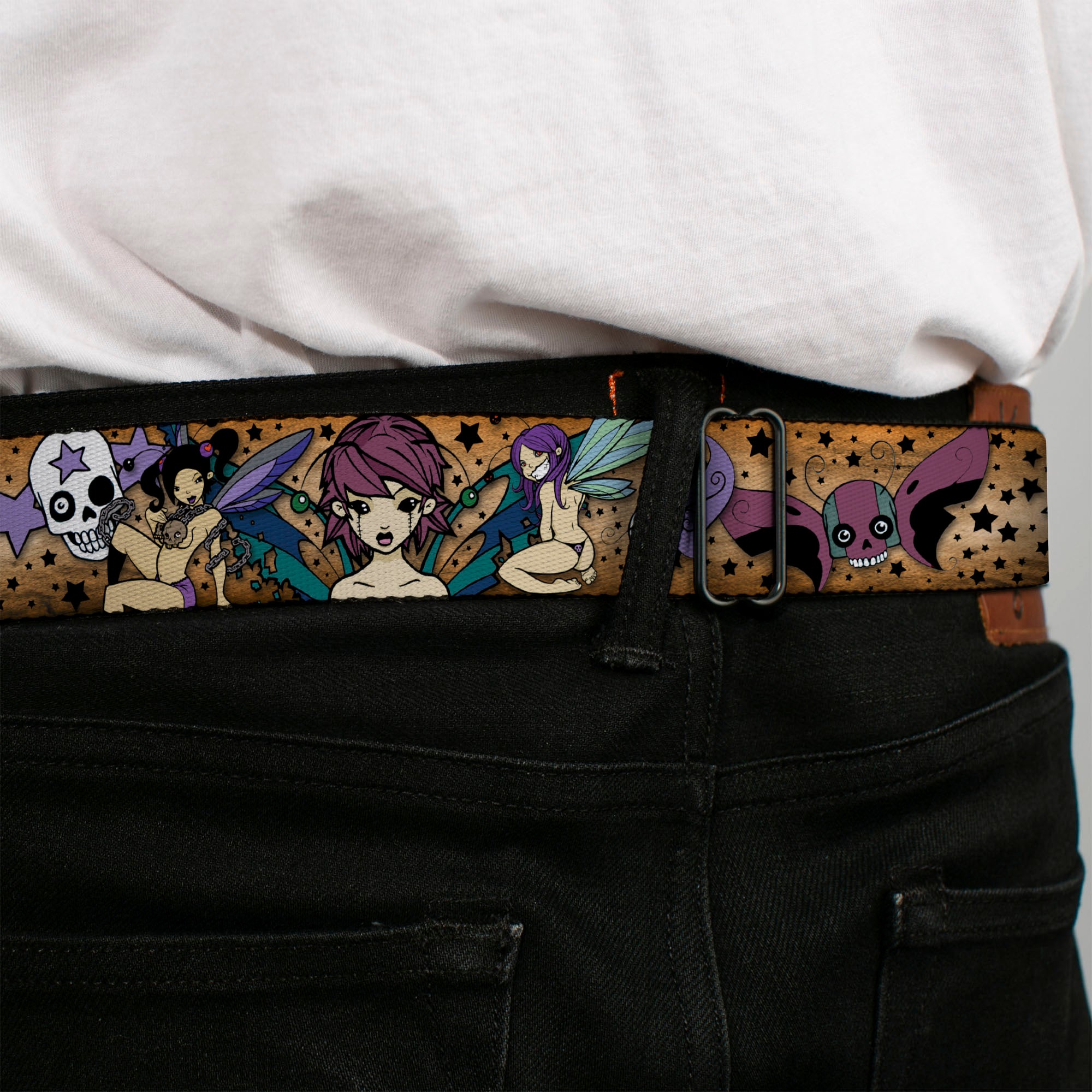 BD Wings Logo CLOSE-UP Full Color Black Silver Seatbelt Belt - TJ-Fairy Gothic Webbing Seatbelt Belts Tattoo Johnny